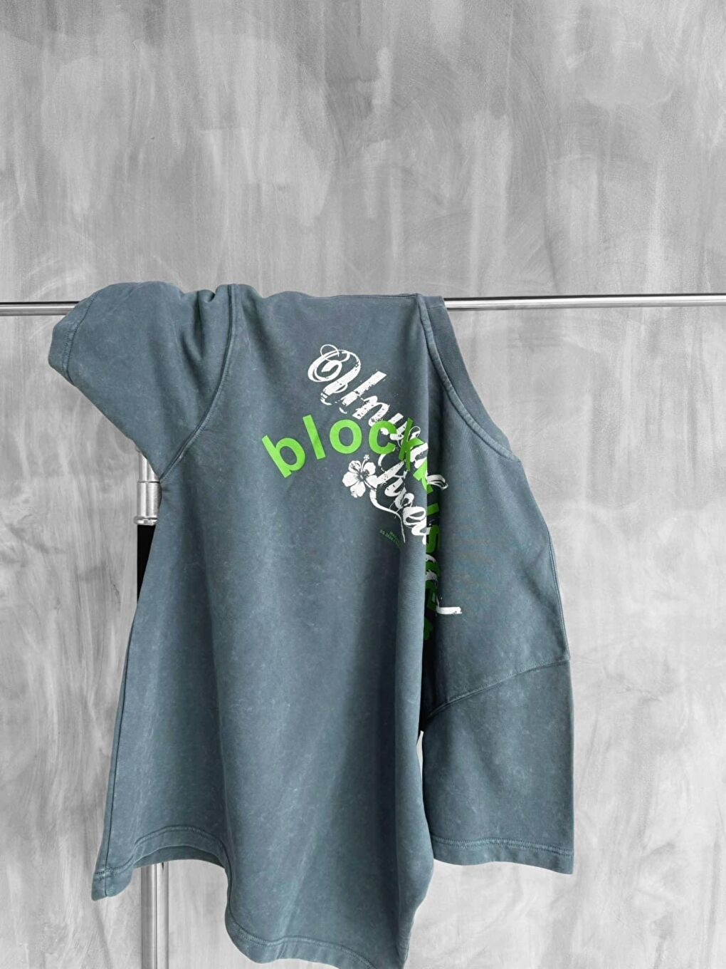 Gri Erkek Oversize Premium Yıkamalı Tişört Füme-7