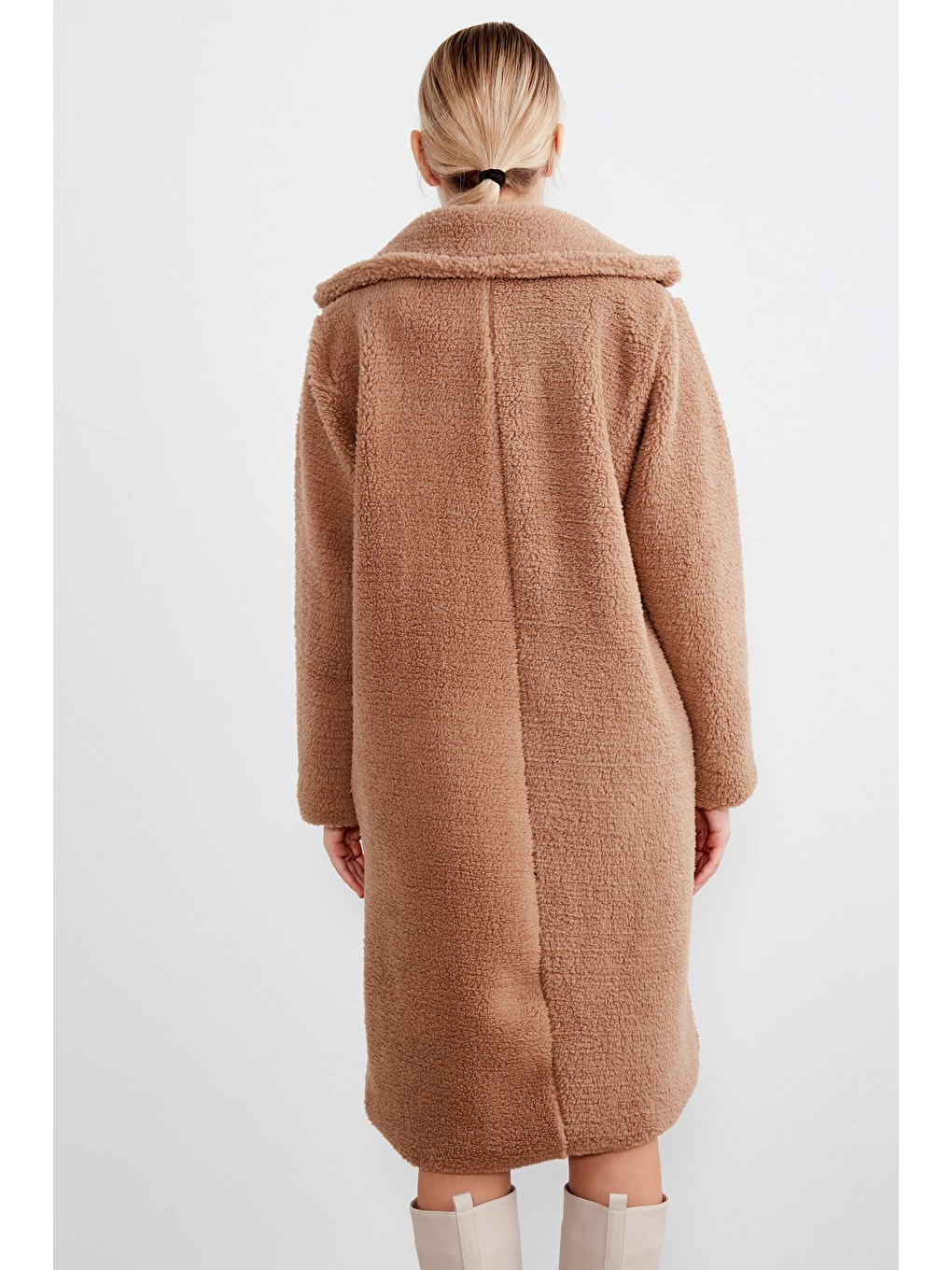 Kahverengi Kadın Uzun Pelüş Kaban-3