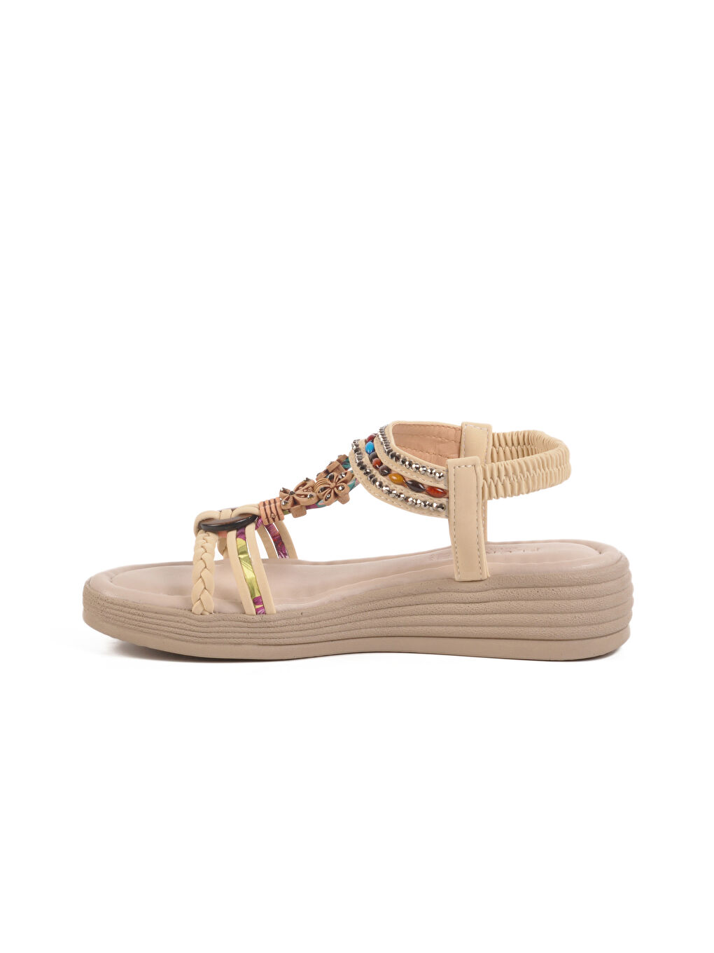 Ekru Krem İşlemeli Hafif Kadın Sandalet Florin T-008 Z-1