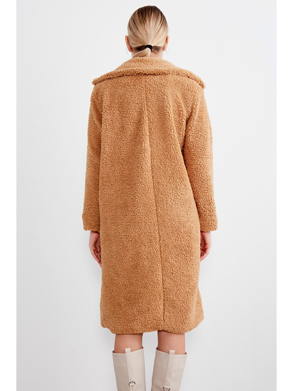 Kahverengi Kadın Uzun Pelüş Kaban-1