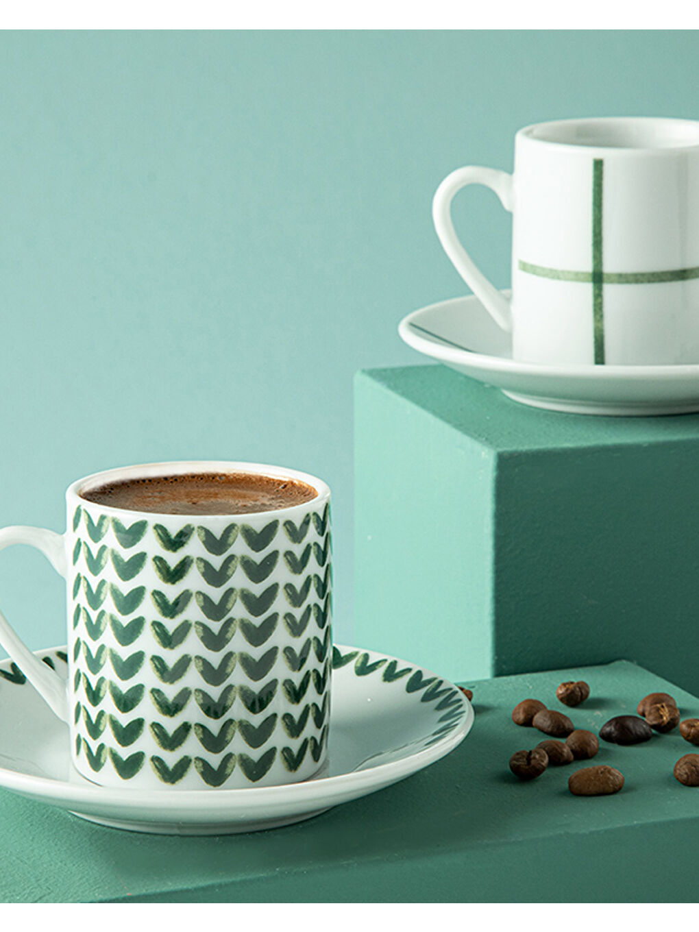 Leno Porselen Kahve Fincan Takımı 4 Parça 2 Kişilik Yeşil