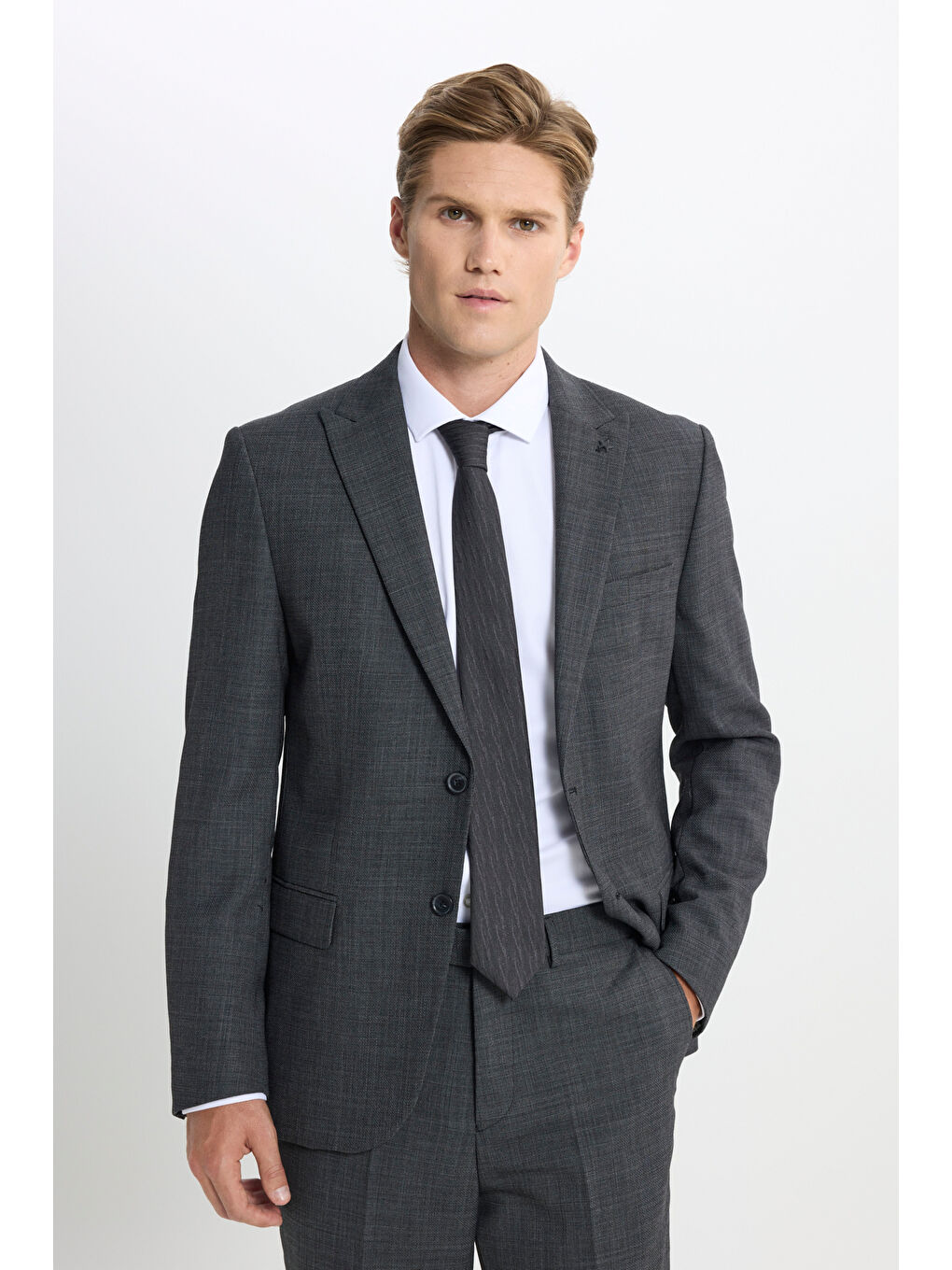 Erkek Antrasit Taşınabilir Torbalı Slim Fit Mono Yaka Desenli Takım Elbise