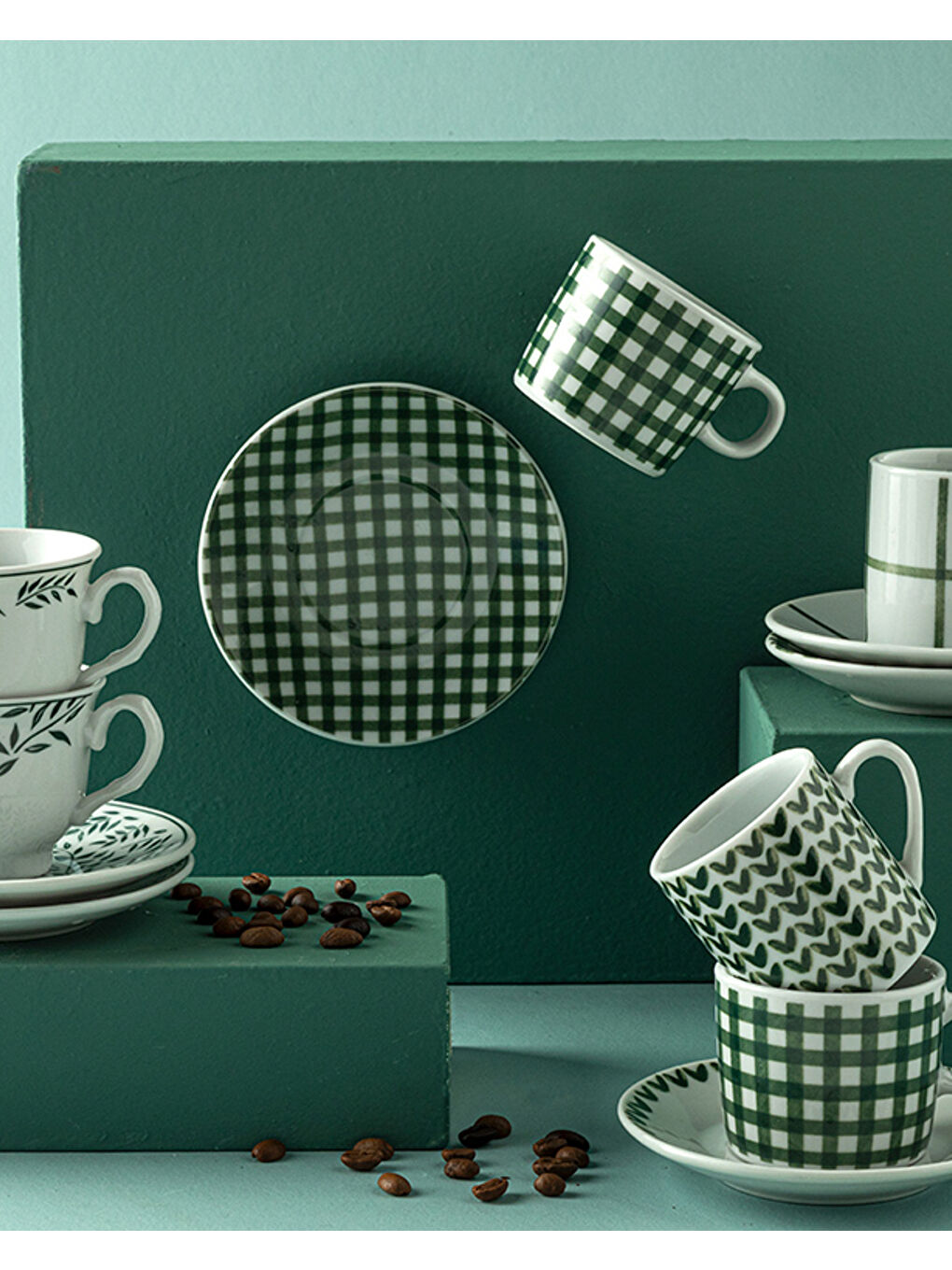 Leno Porselen Kahve Fincan Takımı 4 Parça 2 Kişilik Yeşil-2