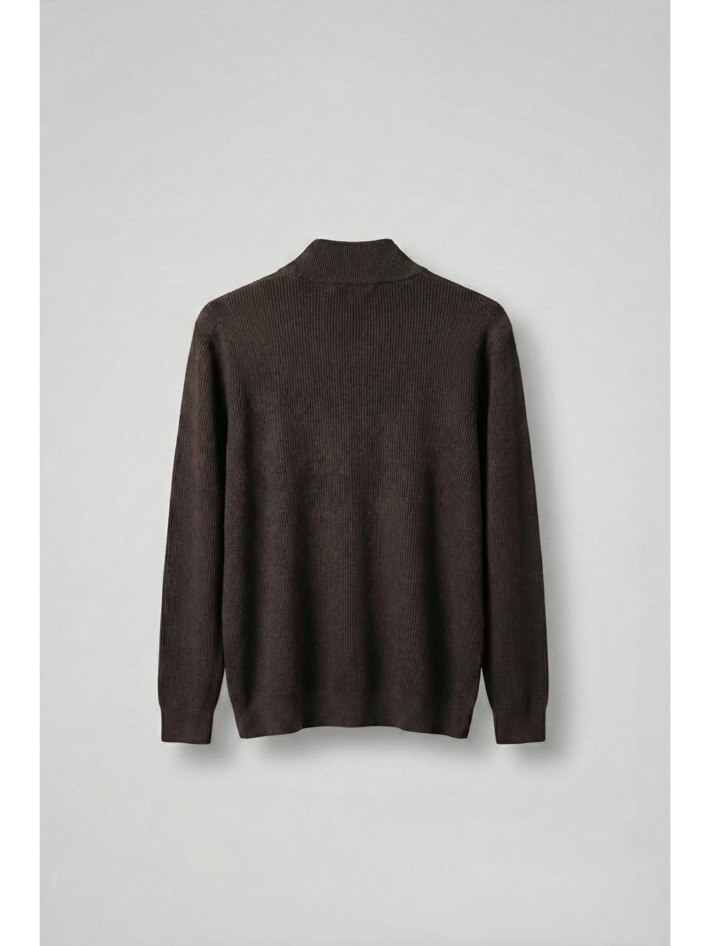 Erkek Regular Fit Fermuarlı Premium Kumaş Kazak Kahverengi-1