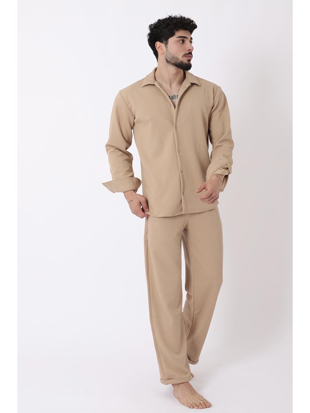 Bej Örme Çıtçıtlı Kışlık Erkek Jogger Takım QM 6336-2011_72010
