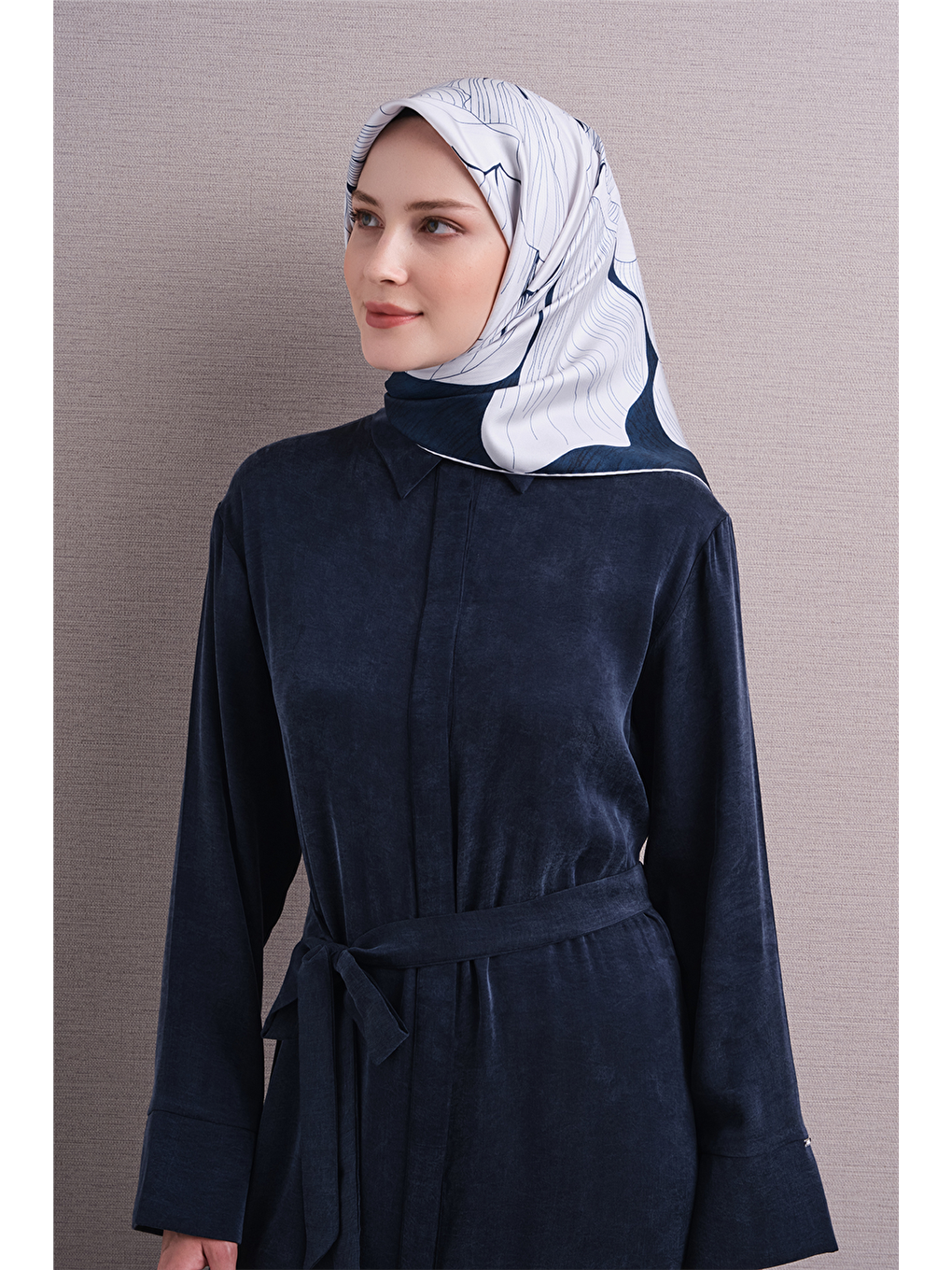 Lacivert Saf İpek Twill Eşarp 9639d 05