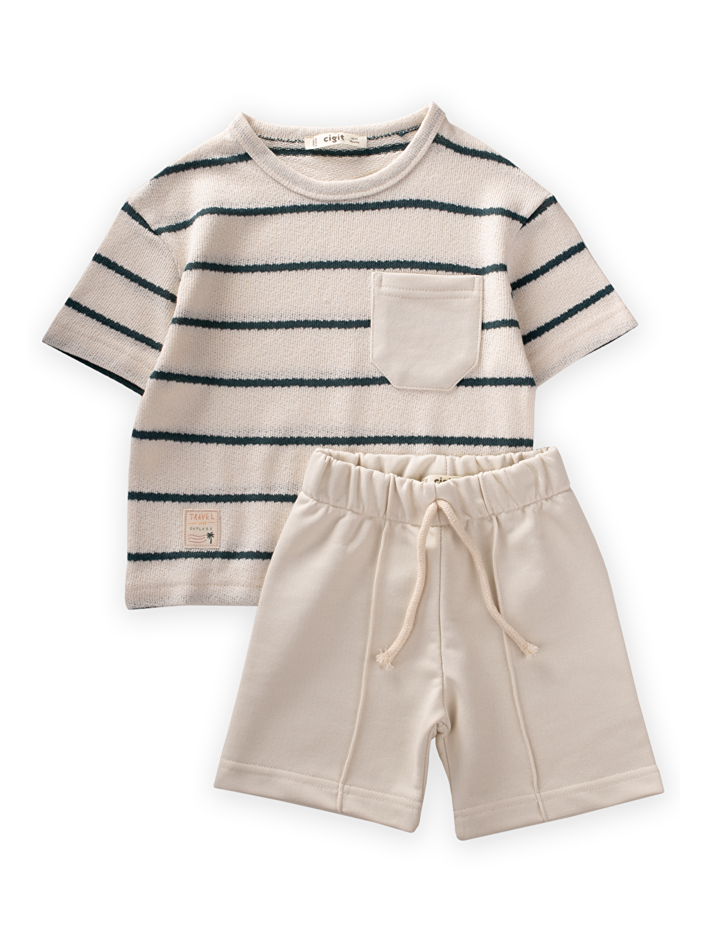 Ekru Erkek Çocuk Çizgili Takım