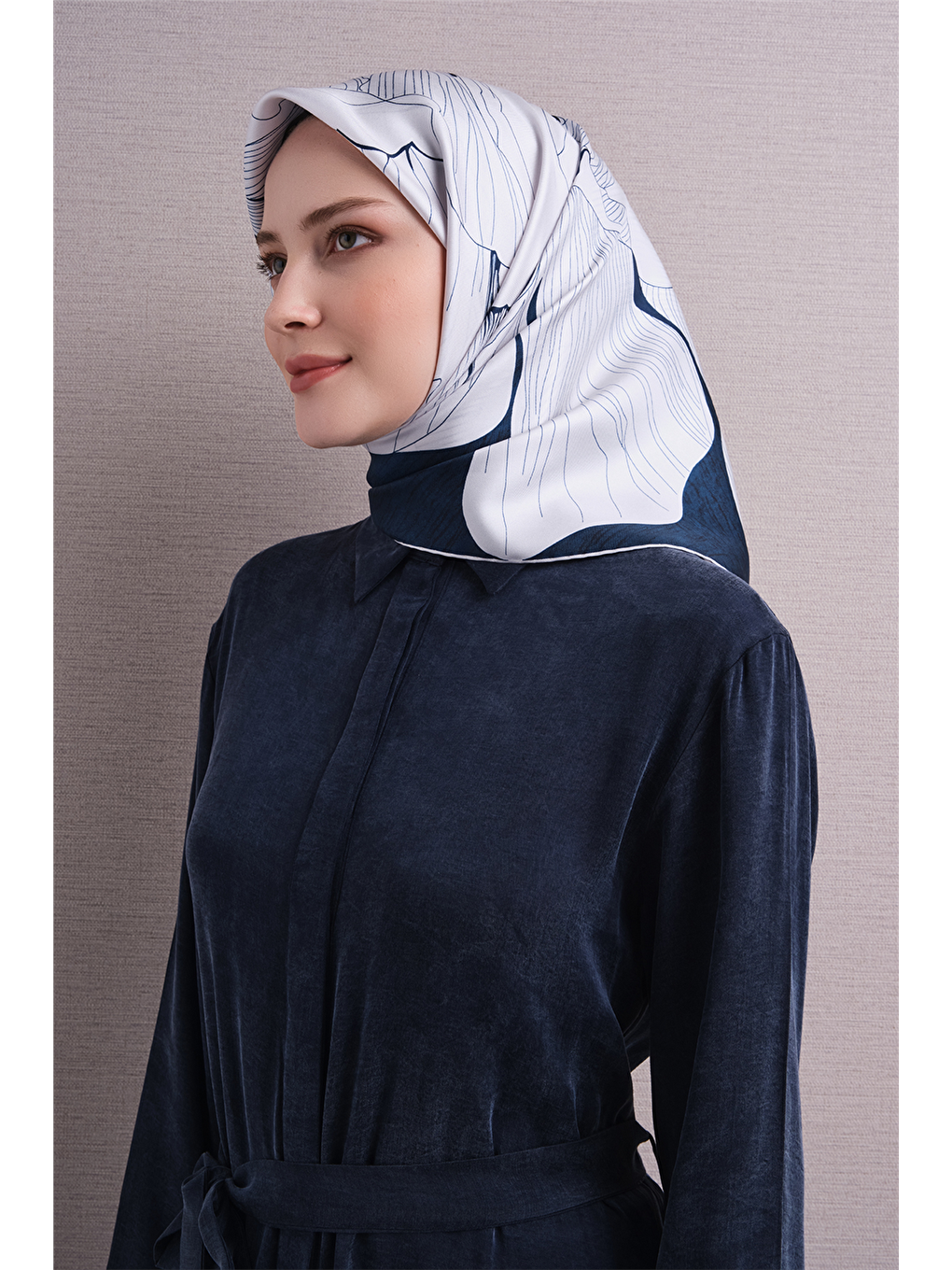 Lacivert Saf İpek Twill Eşarp 9639d 05-1