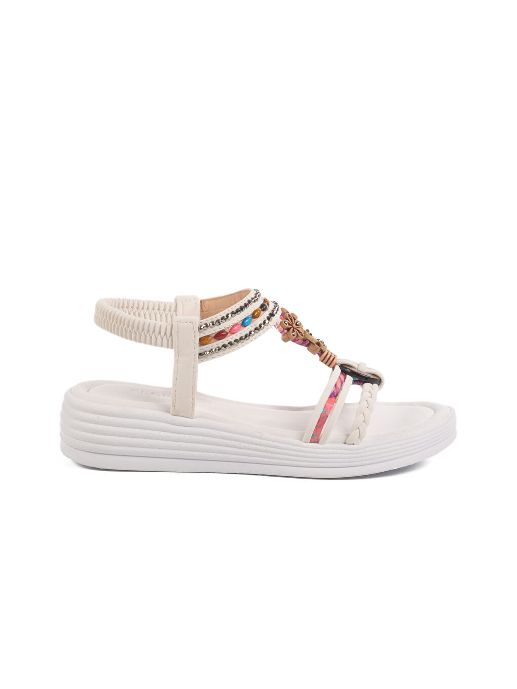 Beyaz İşlemeli Hafif Kadın Sandalet Florin T-008 Z