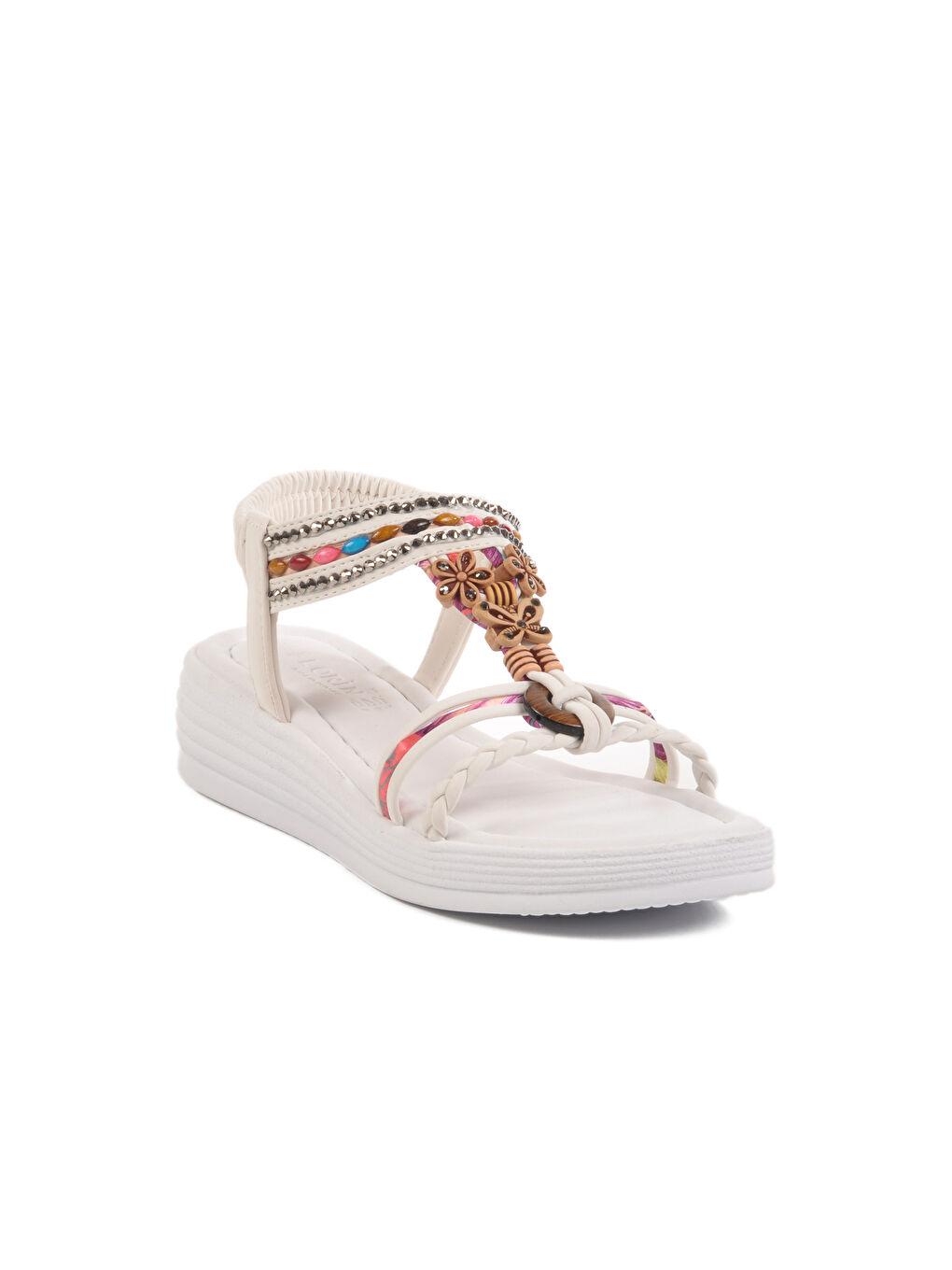 Beyaz İşlemeli Hafif Kadın Sandalet Florin T-008 Z-2