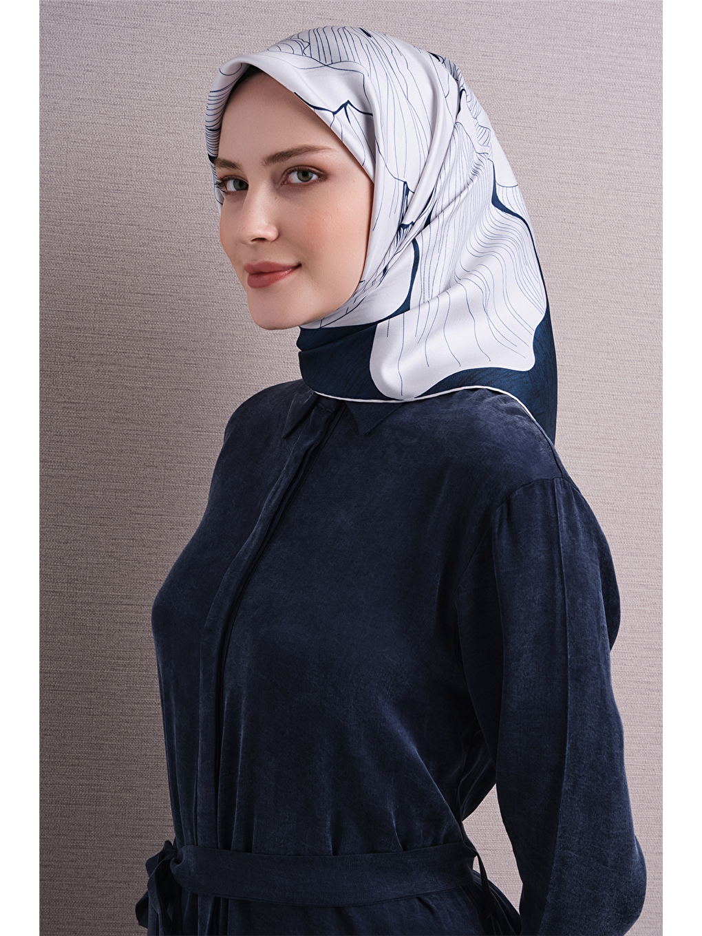 Lacivert Saf İpek Twill Eşarp 9639d 05-2