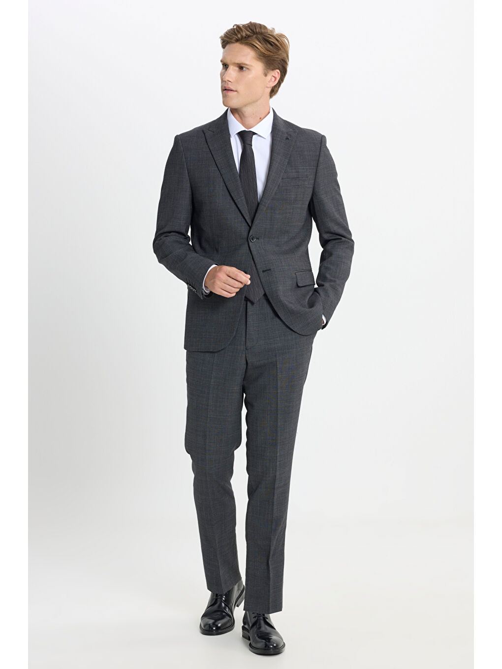 Erkek Antrasit Taşınabilir Torbalı Slim Fit Mono Yaka Desenli Takım Elbise-1