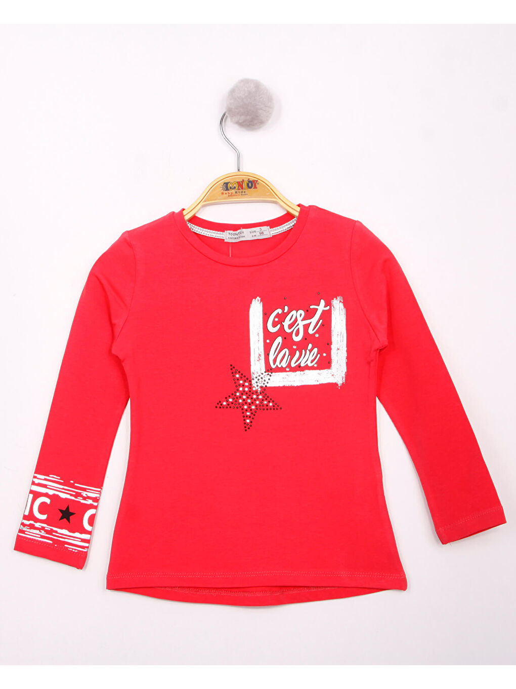 Kırmızı Kız Çocuk Yıldızlı Chic Baskılı T-Shirt