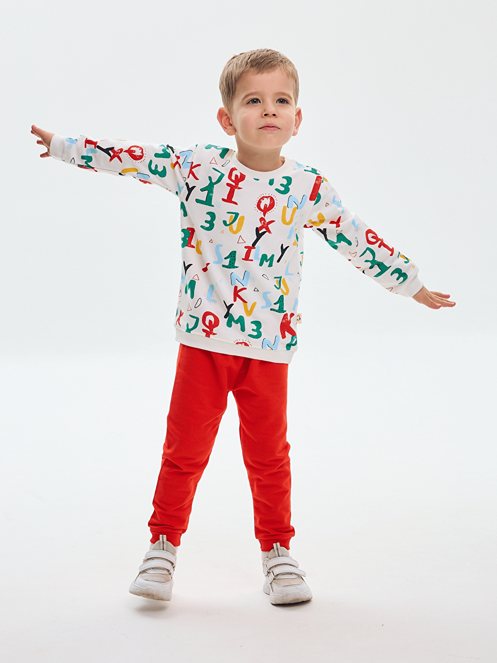 Kırmızı Bisiklet Yaka Baskılı Erkek Bebek Sweatshirt ve Eşofman Alt 2'li-5