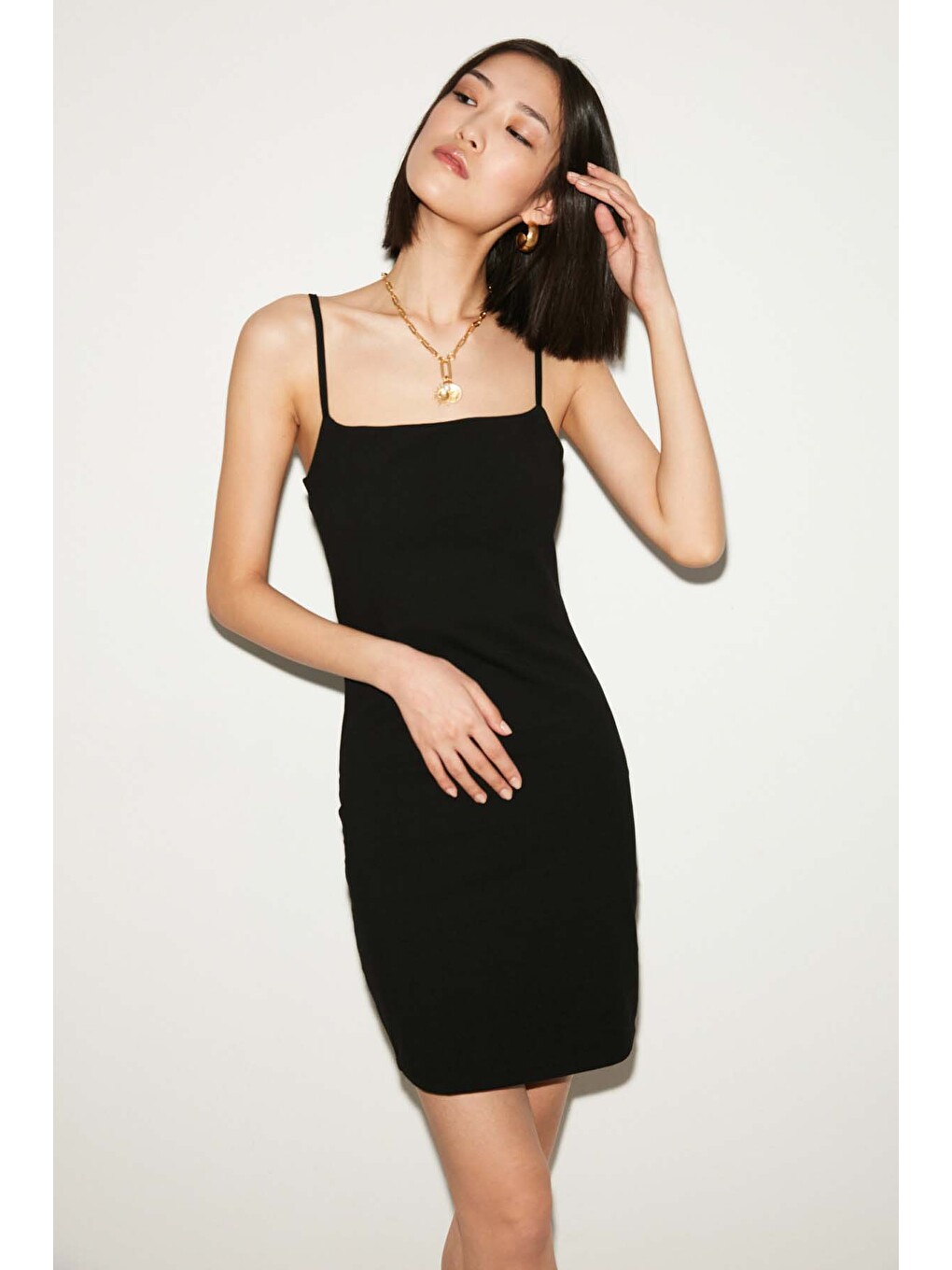 Rose Kadın Askılı Slim Fit Mini Siyah Elbise-2