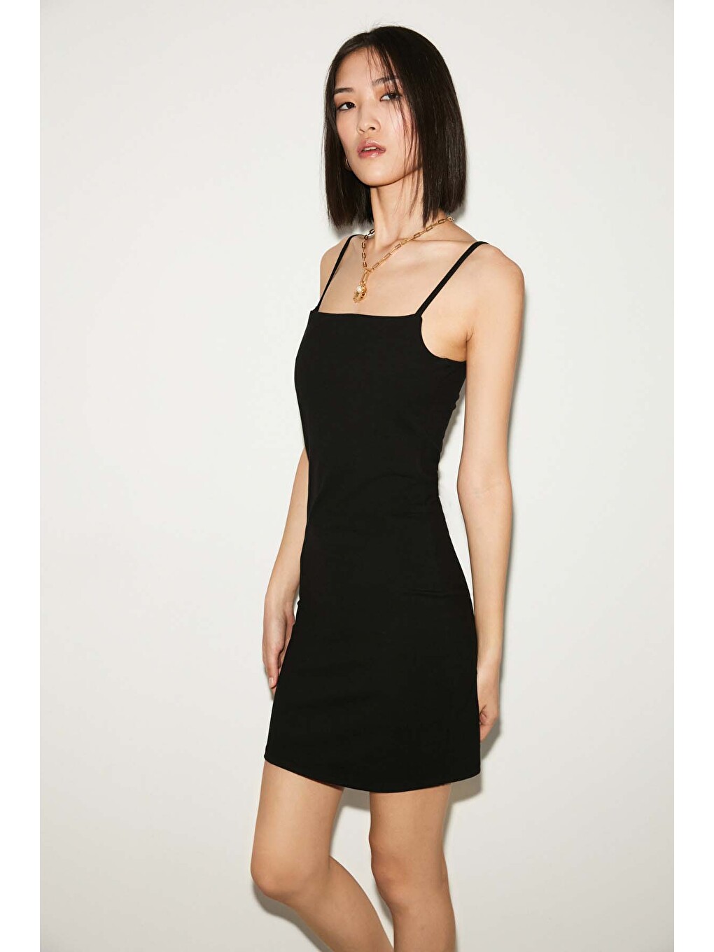 Rose Kadın Askılı Slim Fit Mini Siyah Elbise-4