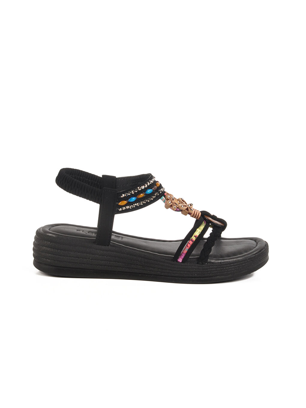 Siyah İşlemeli Hafif Kadın Sandalet Florin T-008 Z