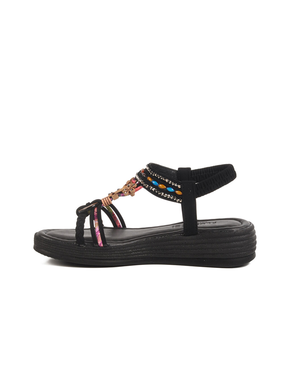 Siyah İşlemeli Hafif Kadın Sandalet Florin T-008 Z-1