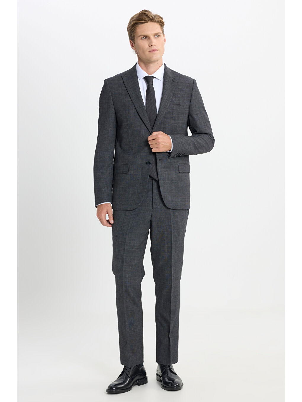 Erkek Antrasit Taşınabilir Torbalı Slim Fit Mono Yaka Desenli Takım Elbise-4