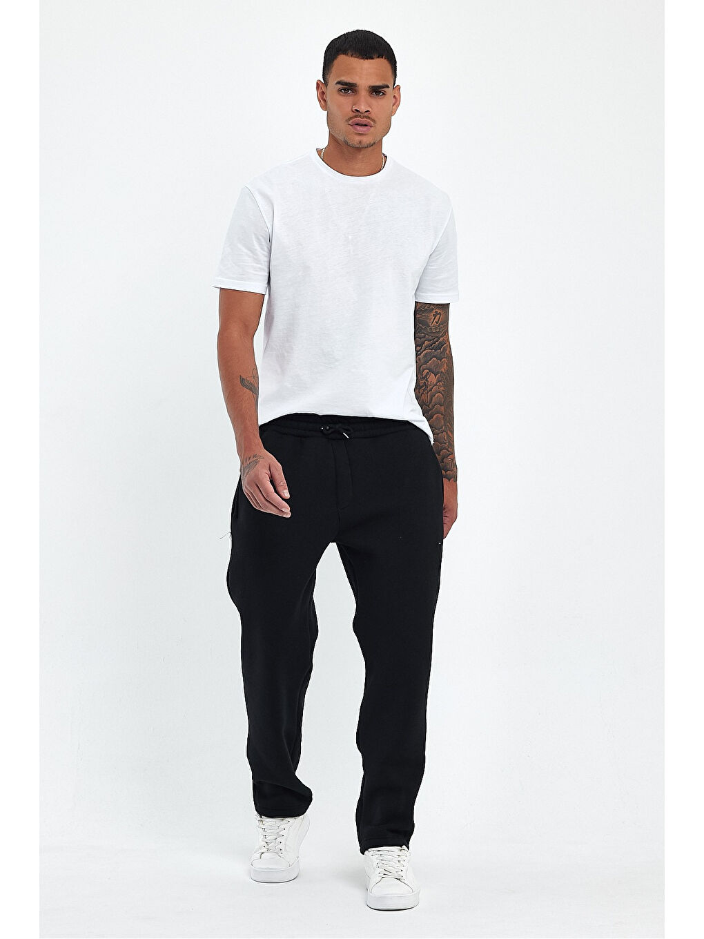 Siyah İçi Polarlı 3 İplik Kalın Erkek Büyük Beden Eşofman Altı SPR25EA95-1