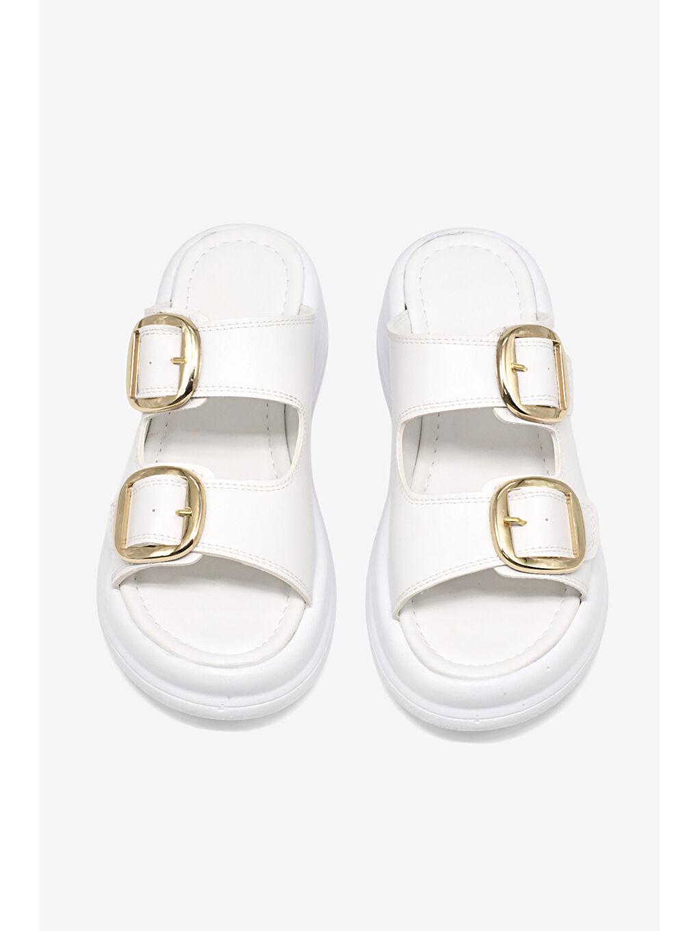 Kadın Beyaz Yüksek Tabanlı Rahat Çift Tokalı Terlik-1