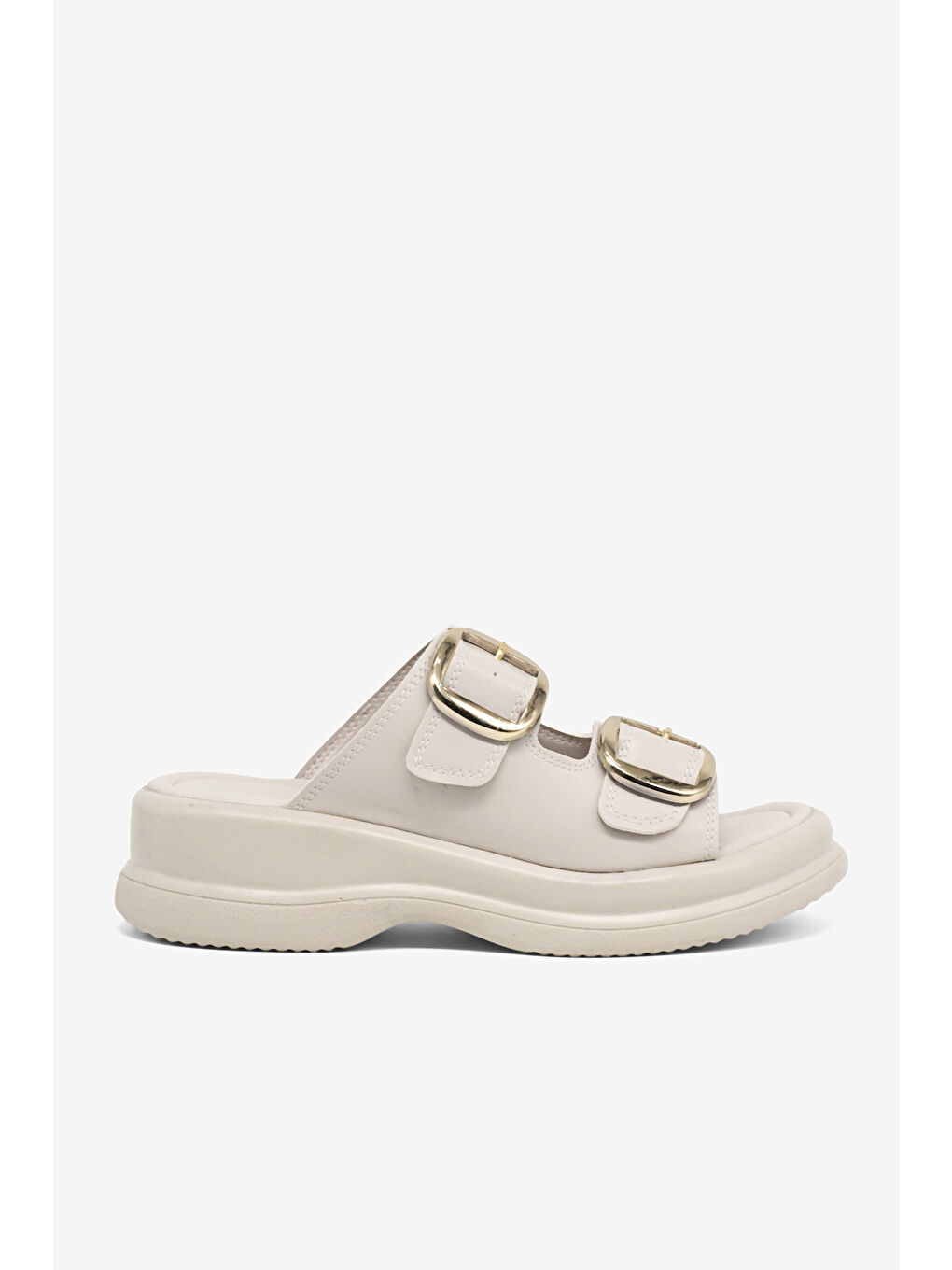 Kadın Bej Yüksek Tabanlı Rahat Çift Tokalı Terlik-3