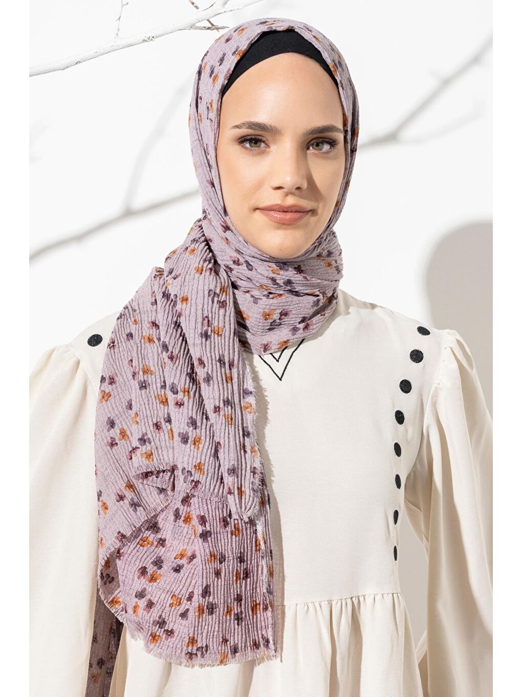 Mürdüm Kadın Çiçek Desenli Kırışmaz Bürümcük Şal 190*80 Cm