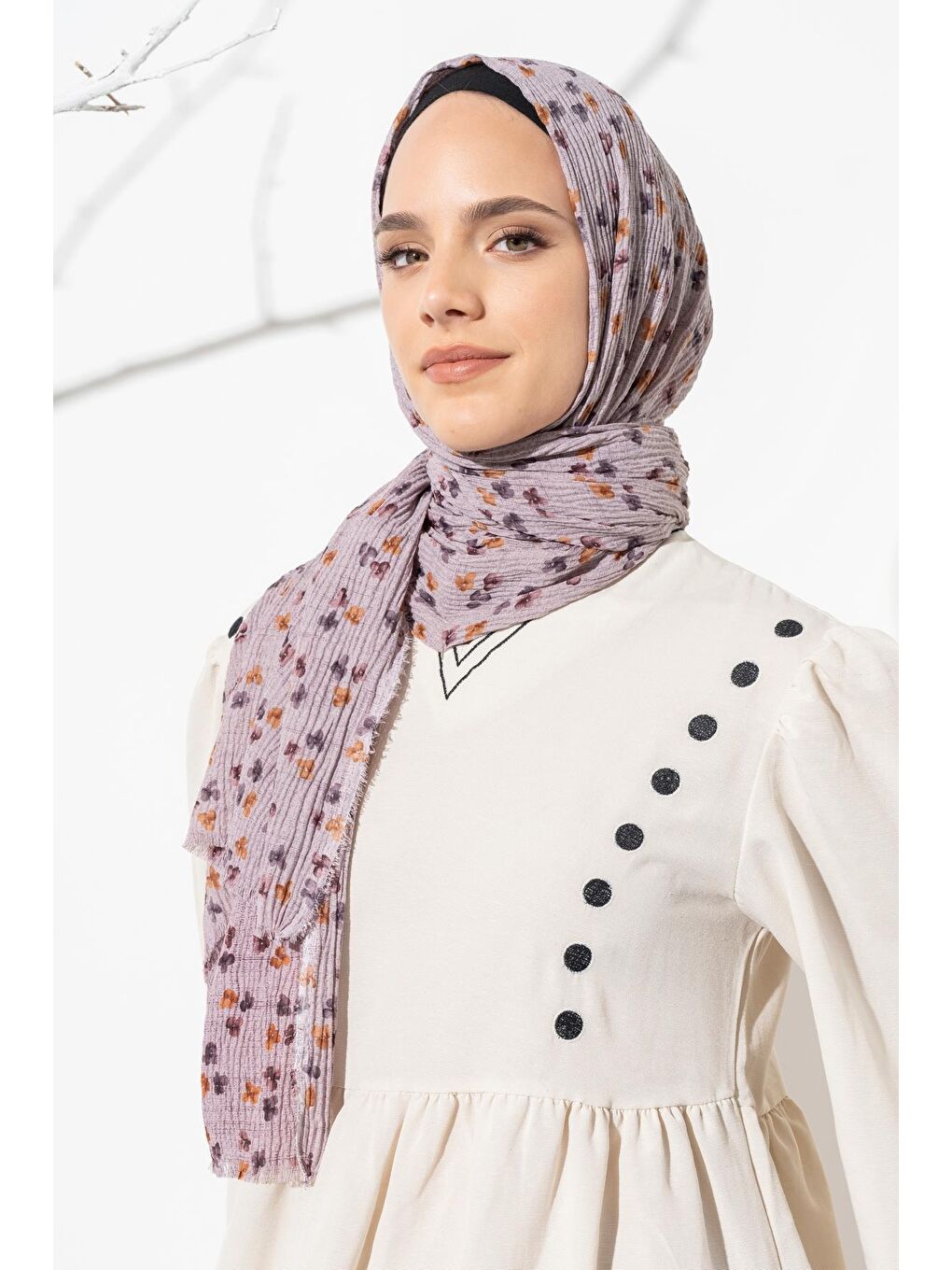 Mürdüm Kadın Çiçek Desenli Kırışmaz Bürümcük Şal 190*80 Cm-1