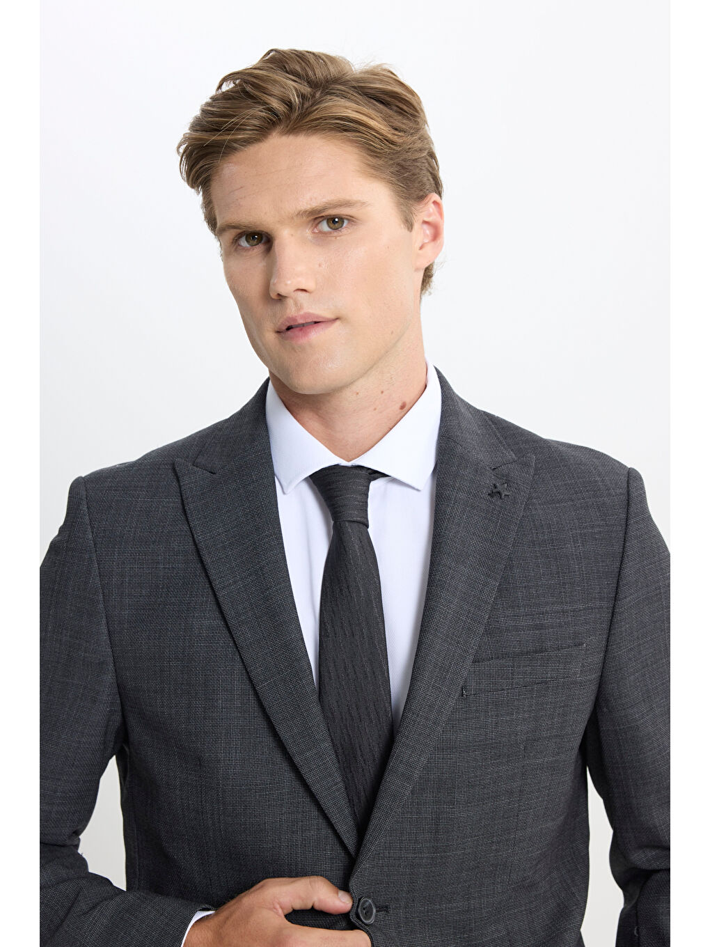 Erkek Antrasit Taşınabilir Torbalı Slim Fit Mono Yaka Desenli Takım Elbise-5