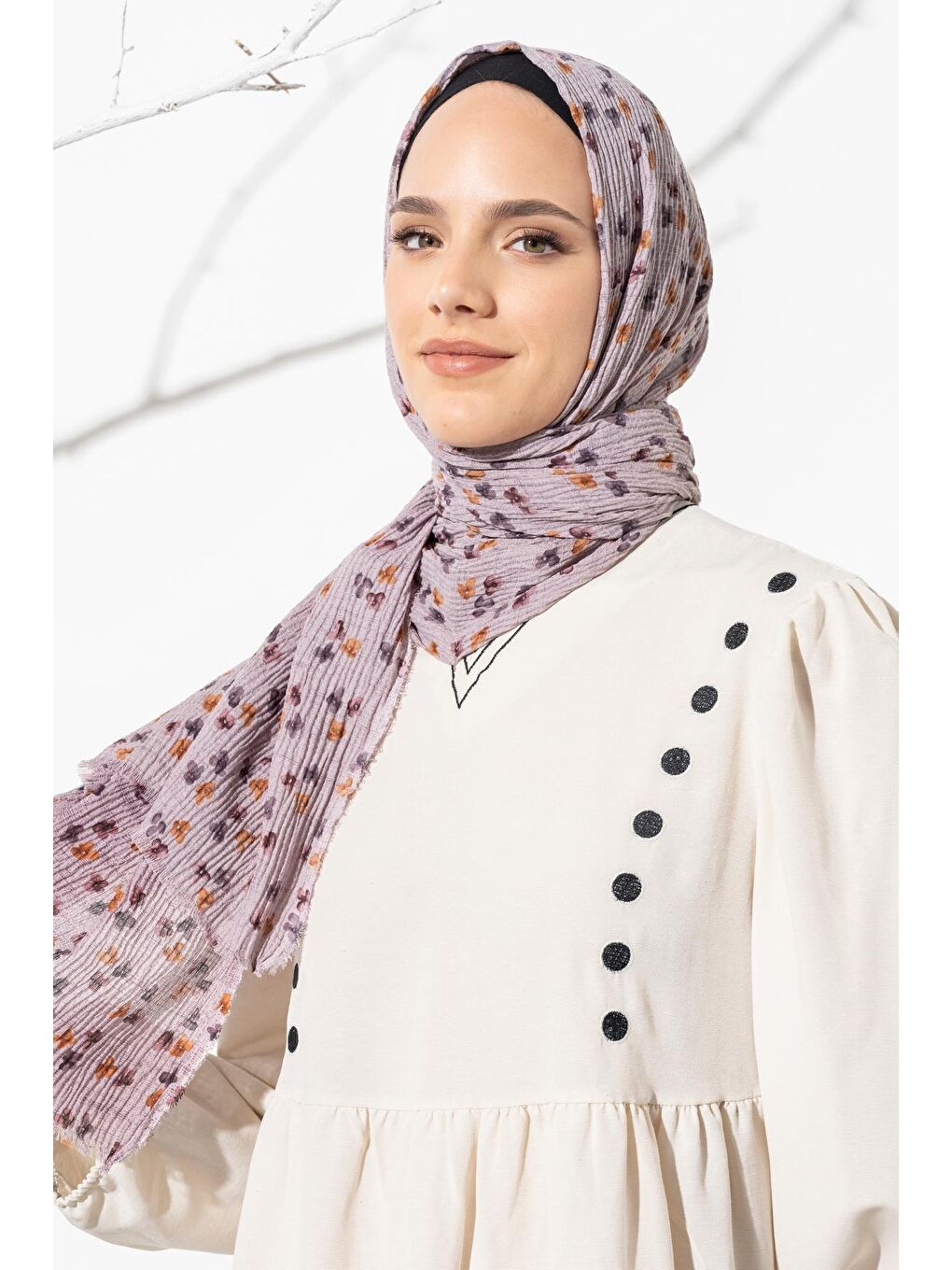 Mürdüm Kadın Çiçek Desenli Kırışmaz Bürümcük Şal 190*80 Cm-2