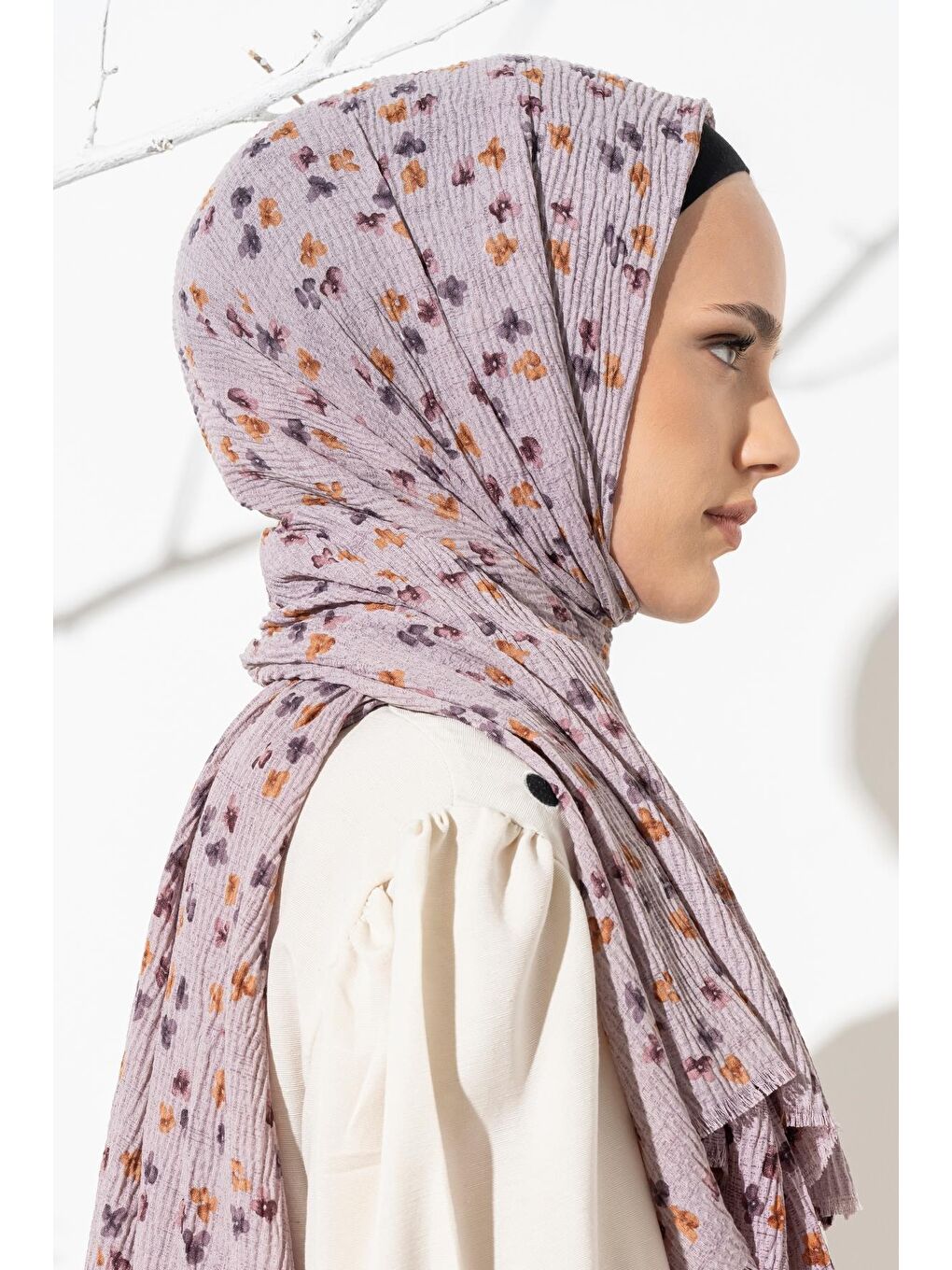 Mürdüm Kadın Çiçek Desenli Kırışmaz Bürümcük Şal 190*80 Cm-3