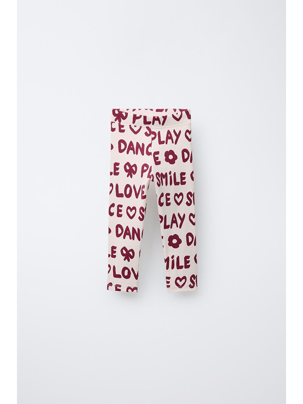 Karışık Kız Çocuk Pamuklu Ekru Bordo Yazı Baskılı Sweatshirt Ve Tayt Takım - Love Smile Dance-1