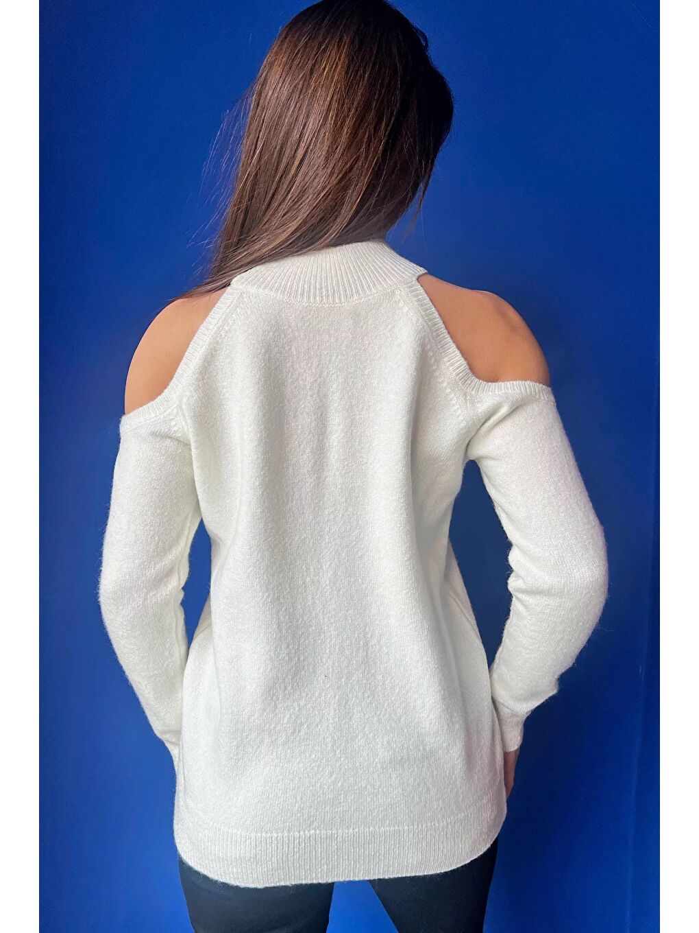 Ekru Kadın Ön Zincir Detaylı Omuz Dekolteli Triko Bluz (s-m-l Beden Uyumludur)-6