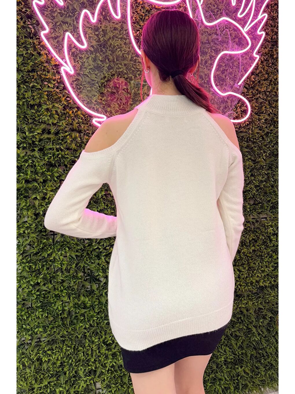 Ekru Kadın Ön Zincir Detaylı Omuz Dekolteli Triko Bluz (s-m-l Beden Uyumludur)-7