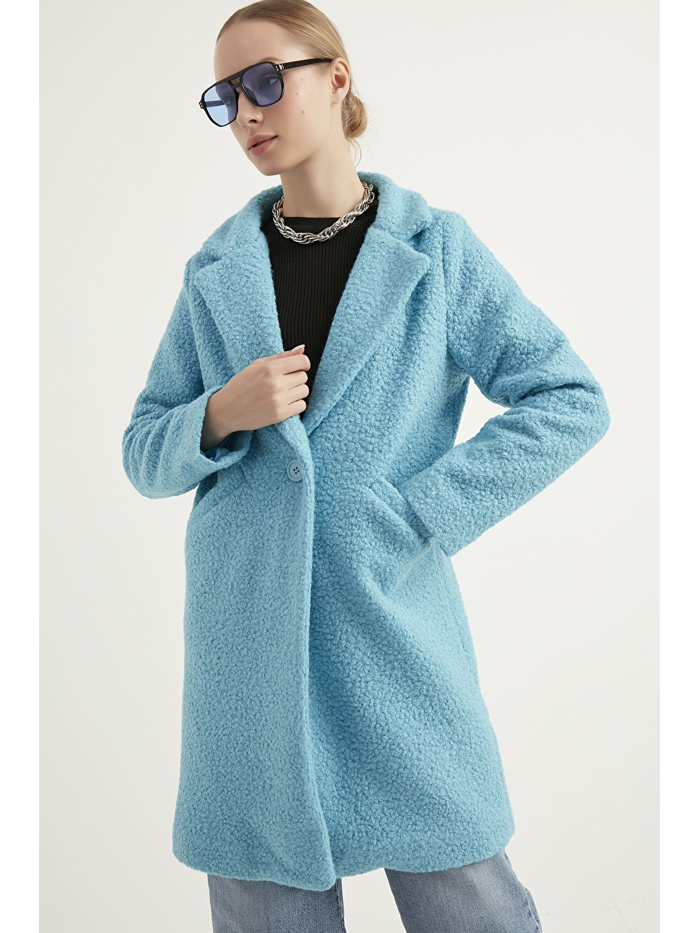 Kadın Bebe Mavi Buklet Kaban-1