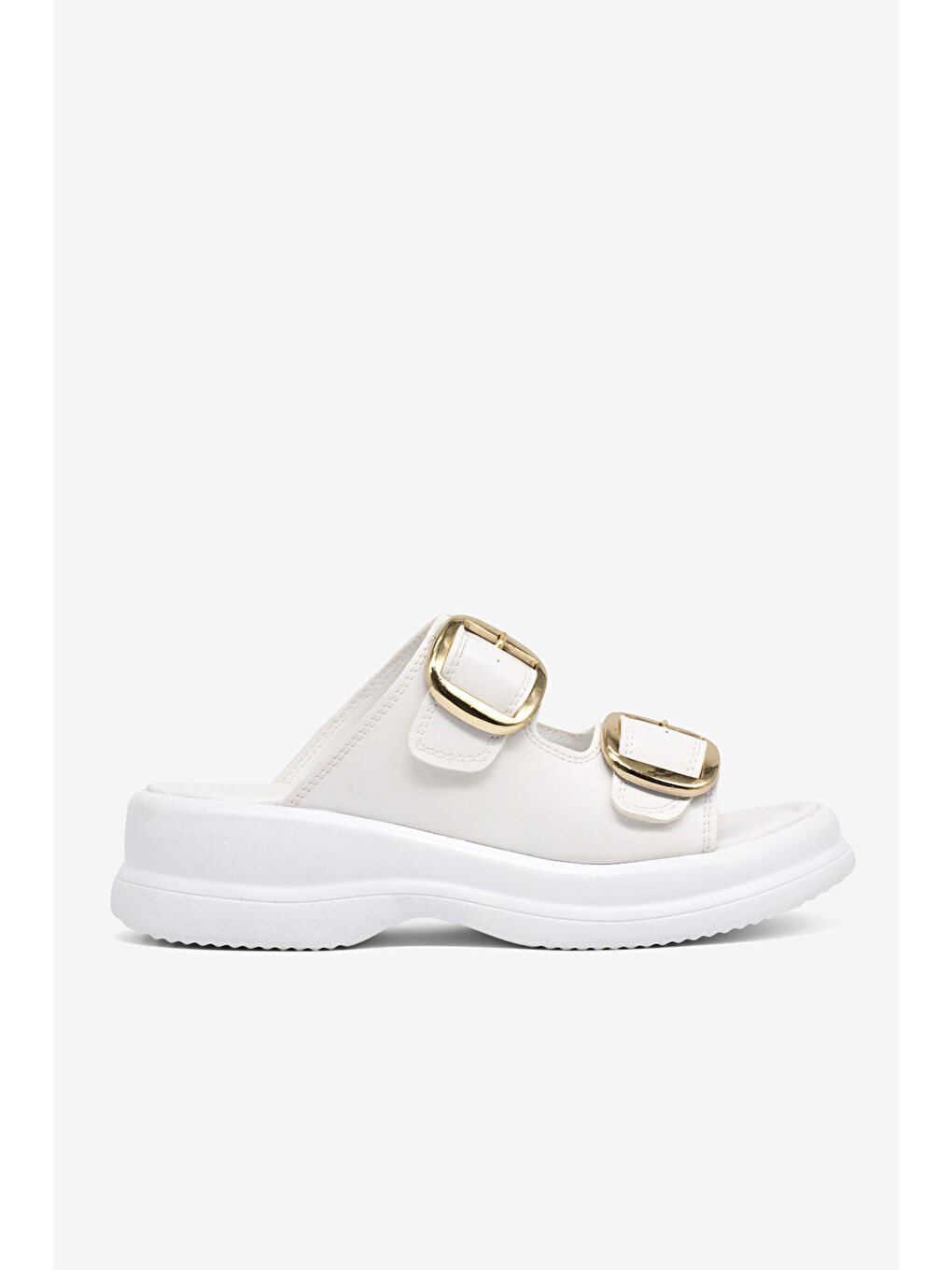 Kadın Beyaz Yüksek Tabanlı Rahat Çift Tokalı Terlik-4