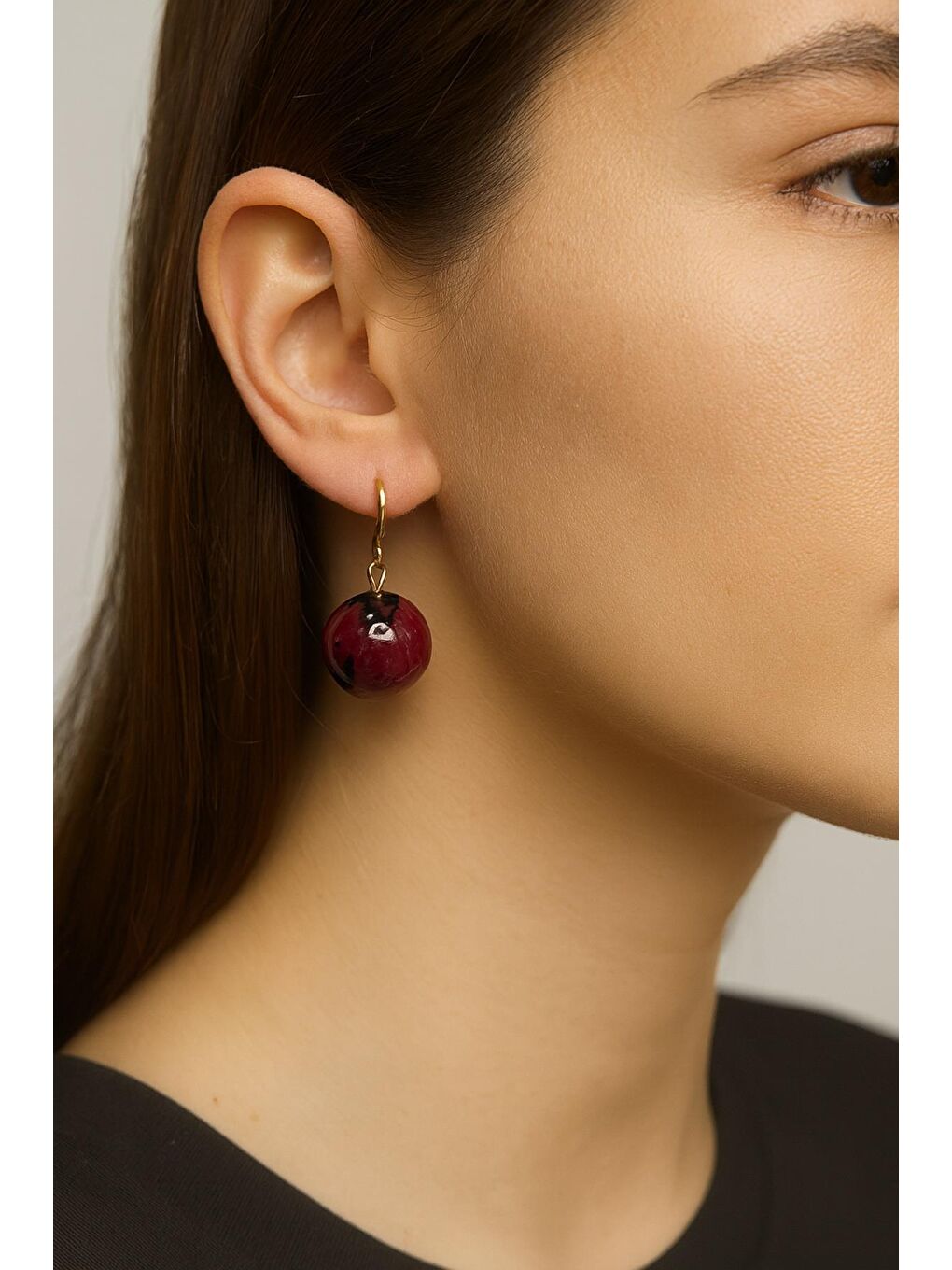 Bordo 20mm Büyük Boncuklu Küpe