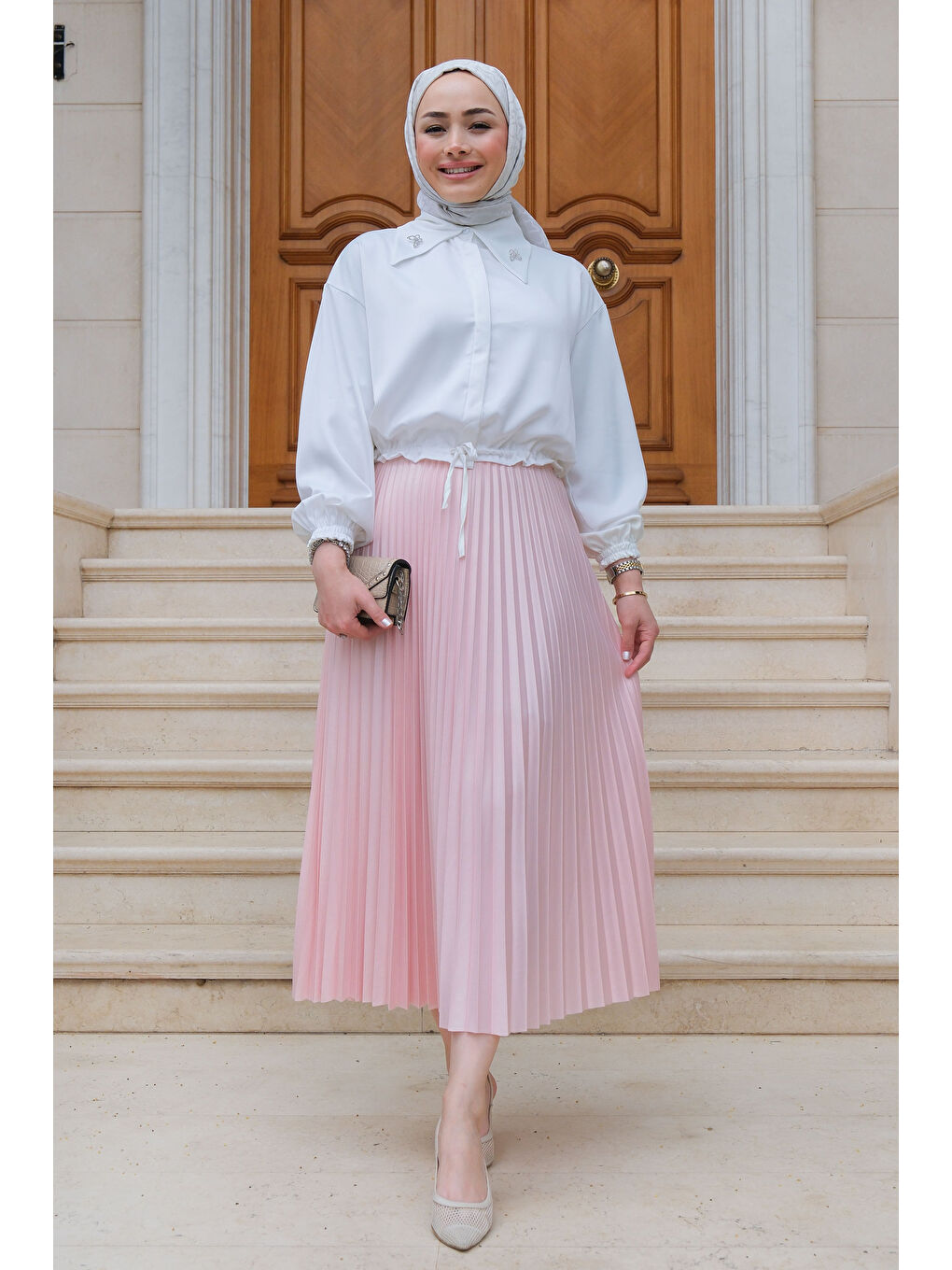 Pembe Kadın ELISA PILISELI ETEK  Açık Pudra-2