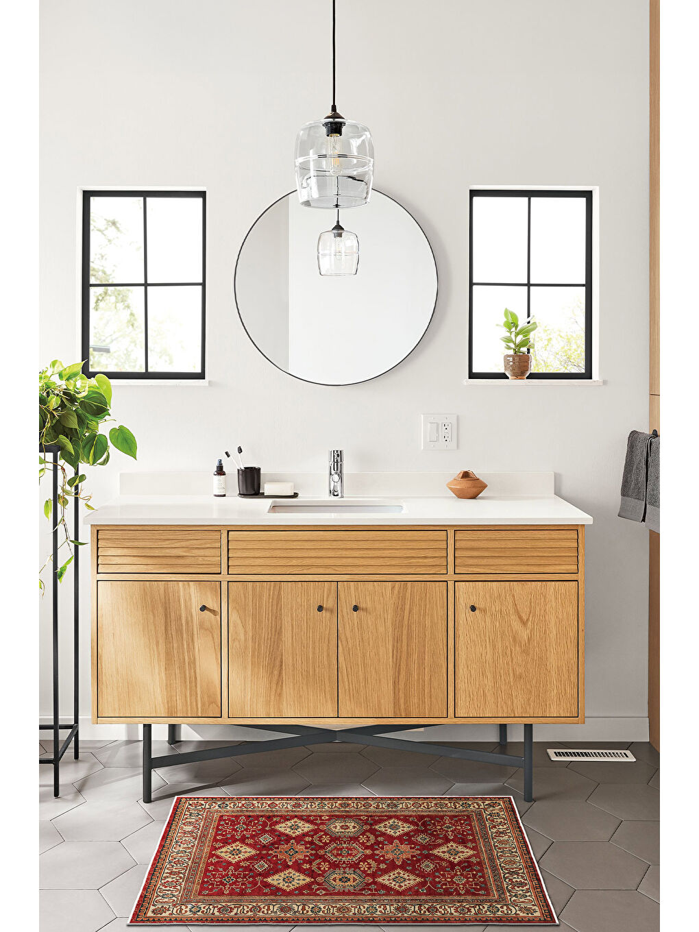 Kırmızı Dekoratif Özel Tasarım Yıkanabilir İnce Kaymaz Tabanlı Modern Halı KECE FR07-3