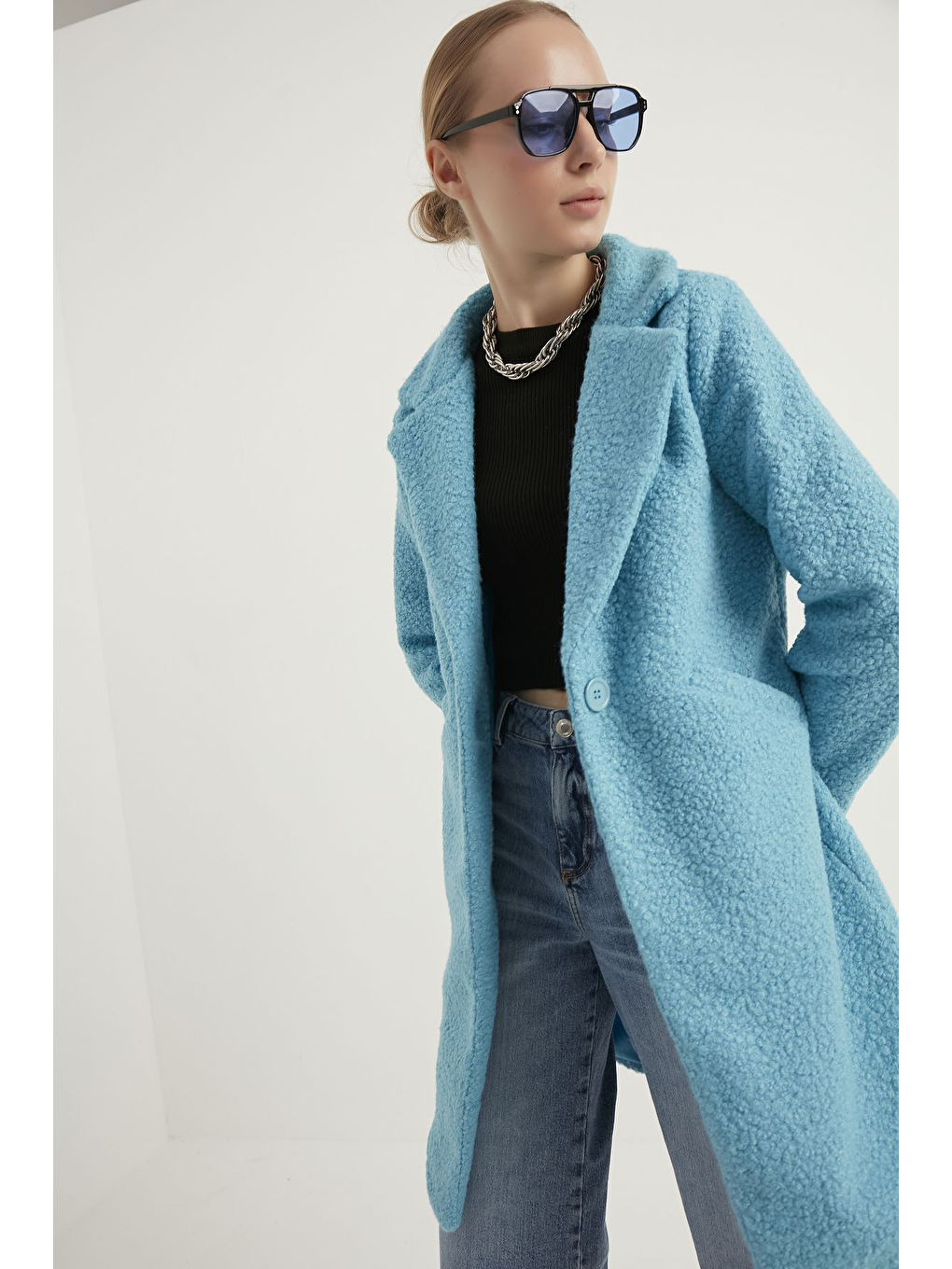 Kadın Bebe Mavi Buklet Kaban-3