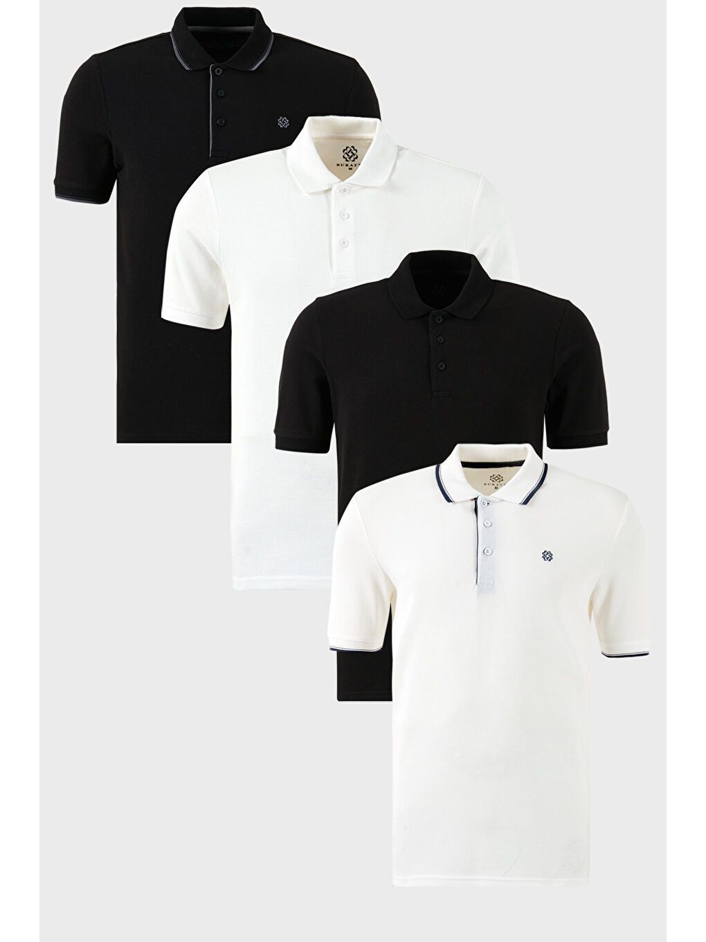 Siyah Pamuklu Regular Fit Düğmeli Polo Yaka 4'lü Paket Tişört 590211827S4