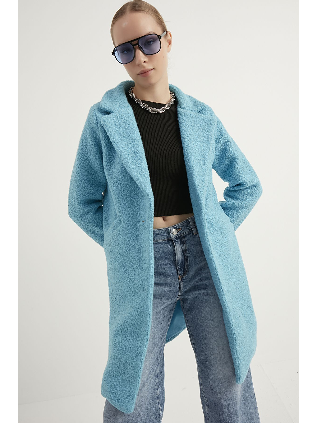 Kadın Bebe Mavi Buklet Kaban-4