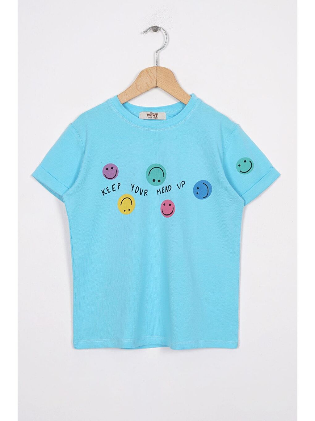 Smile Baskılı Turkuaz Renk Kız Çocuk Tshirt