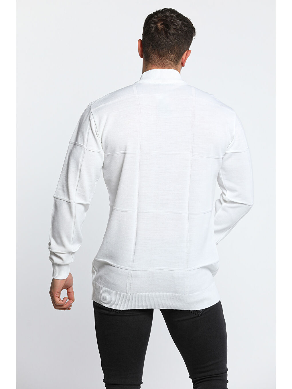 Beyaz Erkek Yarım Balıkçı Yaka Triko Kazak-4