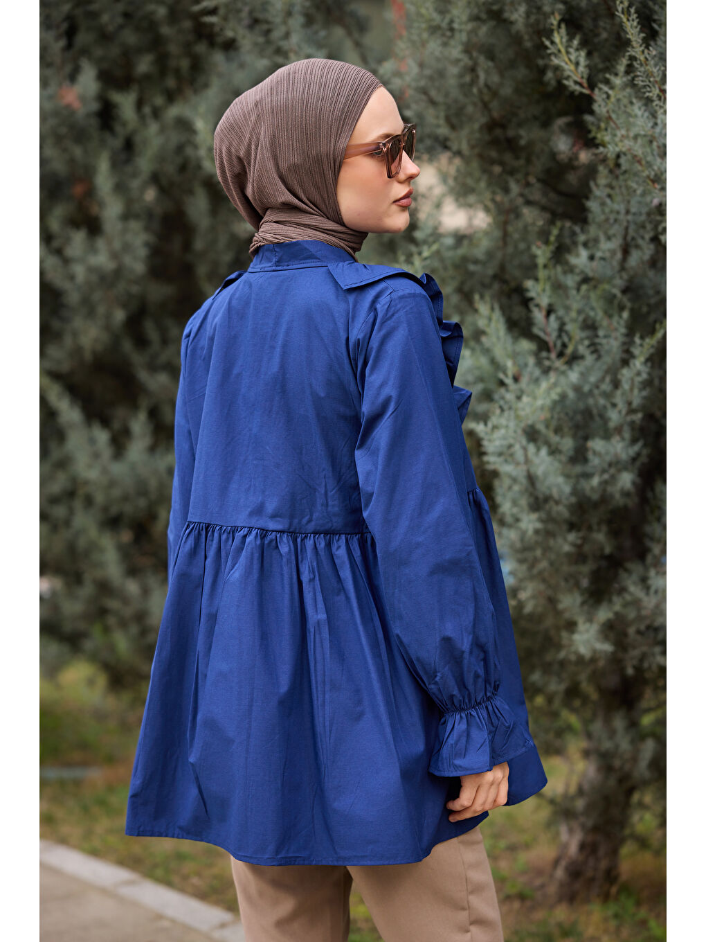 Kadın YAN BAGLAMALI FIRFIR DETAY TUNIK Lacivert-3