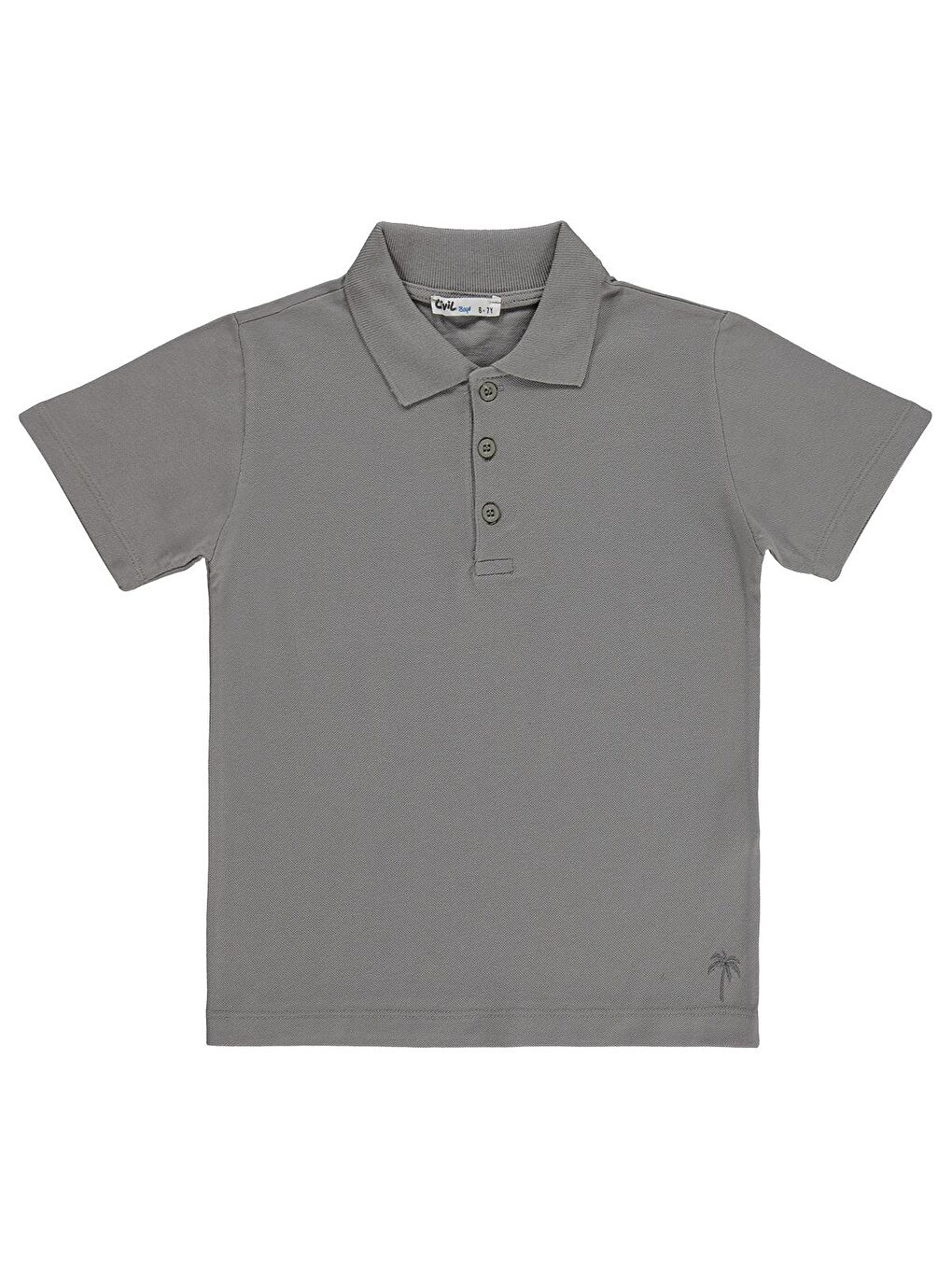Boys Erkek Çocuk Palmiye Nakışlı Polo Yaka 6-9 Yaş Tişört - Gri-2