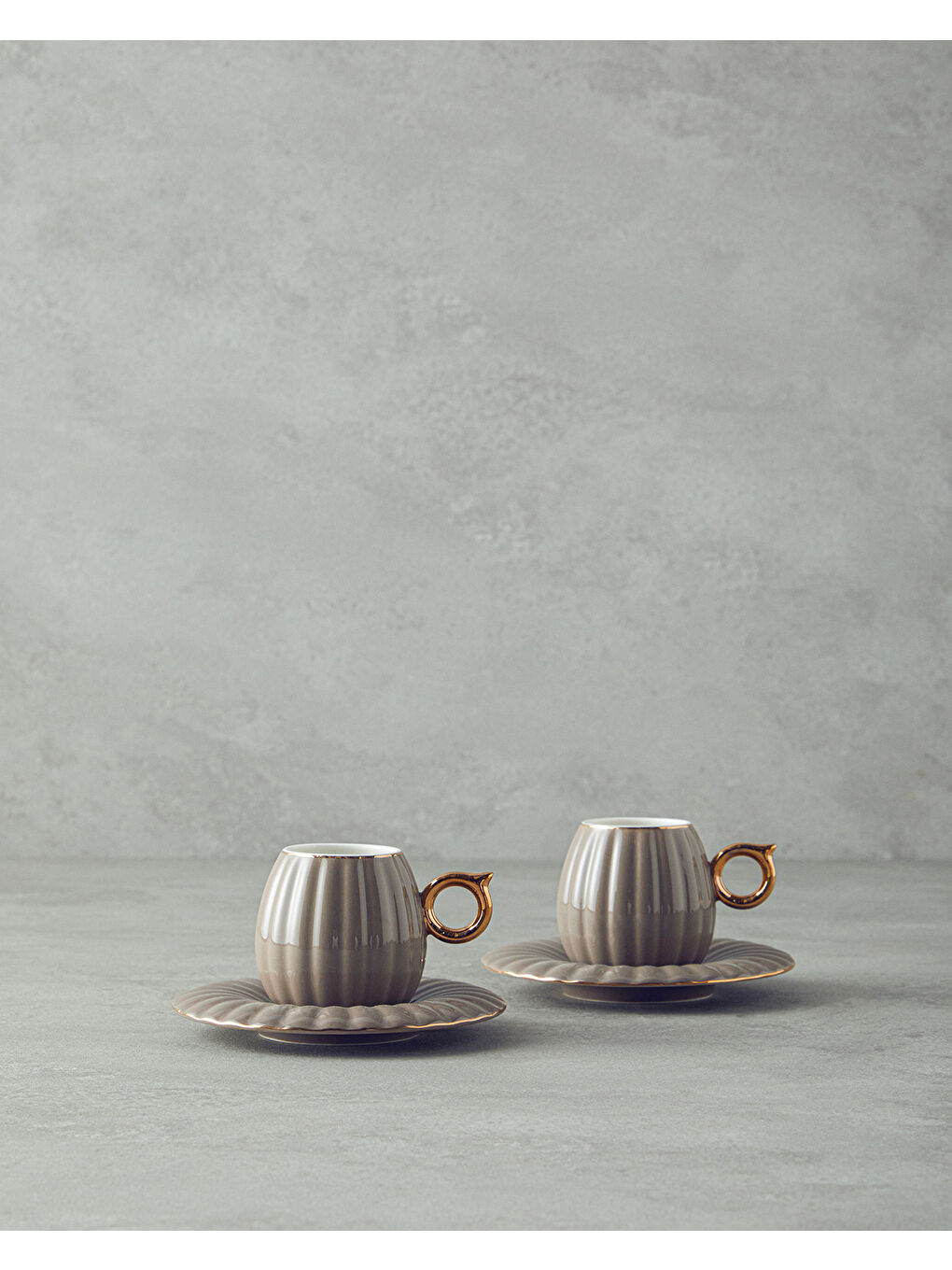 Bej Polka New Bone China 4 Parça 2 Kişilik Kahve Fincan Takımı Vizon