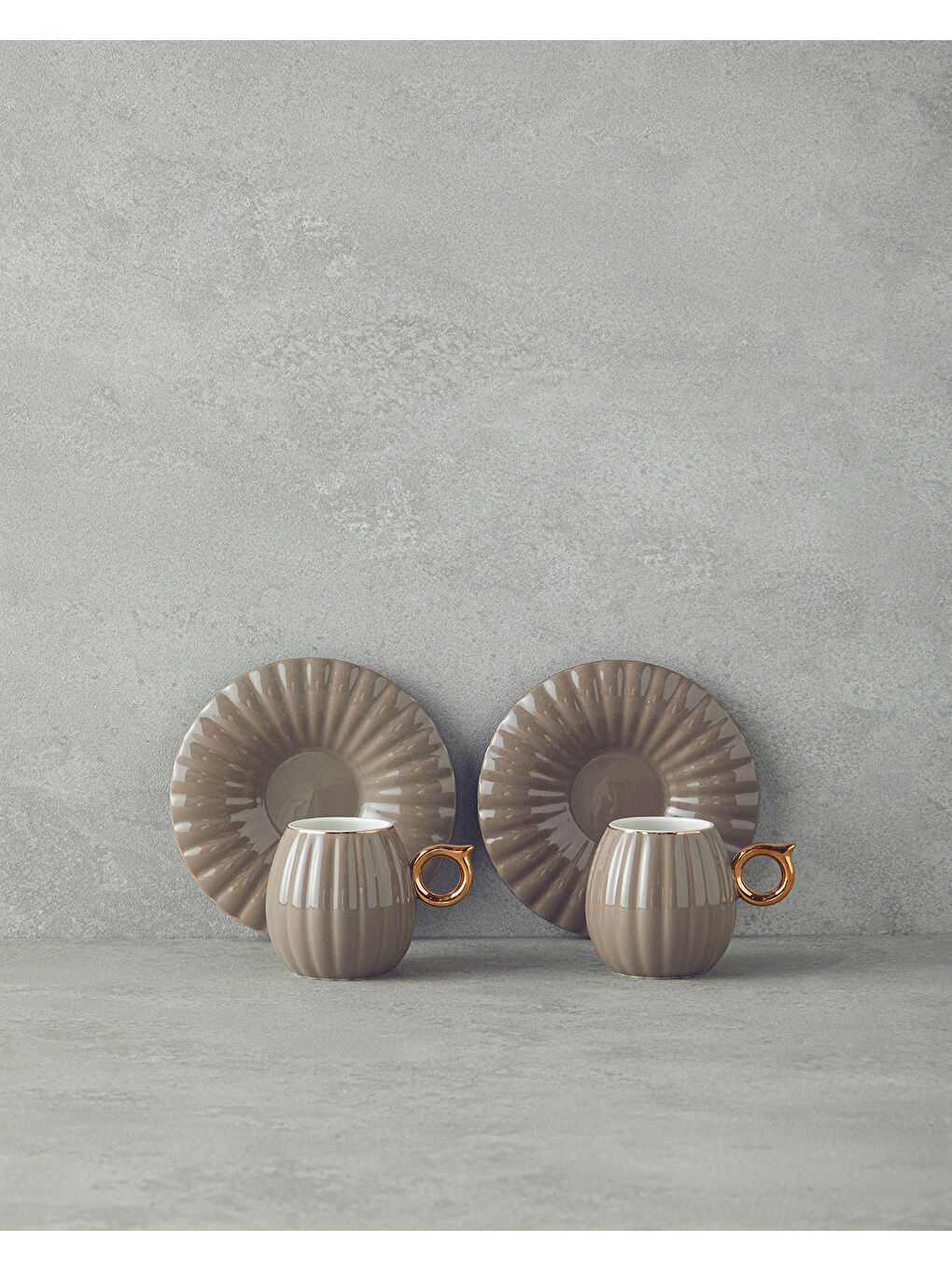 Bej Polka New Bone China 4 Parça 2 Kişilik Kahve Fincan Takımı Vizon-1