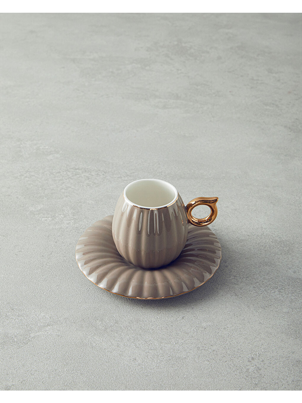 Bej Polka New Bone China 4 Parça 2 Kişilik Kahve Fincan Takımı Vizon-2