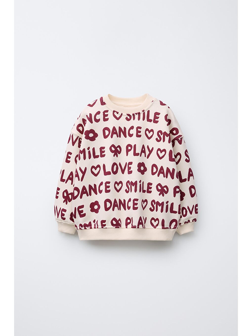 Karışık Kız Çocuk Pamuklu Ekru Bordo Yazı Baskılı Sweatshirt Ve Tayt Takım - Love Smile Dance-5